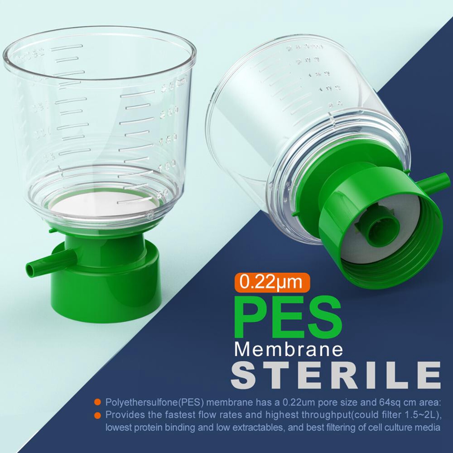 Sterile Disposable Vacuum Filter Units Polystyrene Funnel PES Membrane