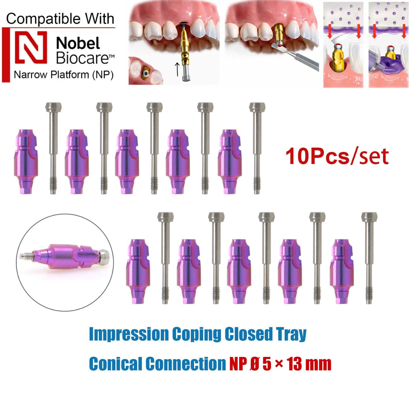 US 10Pcs Impression Transfer Coping Open Closed Tray fits Nobel Active NP RP Hex