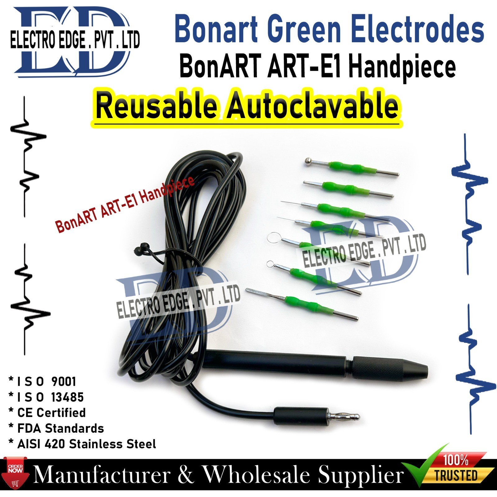 Bonart Green Electrodes BonART ART-E1 Handpiece Reusable Autoclavable