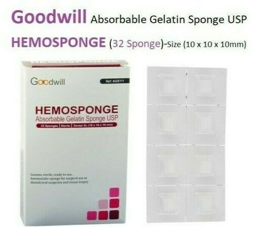DENTAL HEMOSPONGE ABSORBABLE GELATIN STERILE SPONGE 32pcs PACK SIZE #10x10x10mm