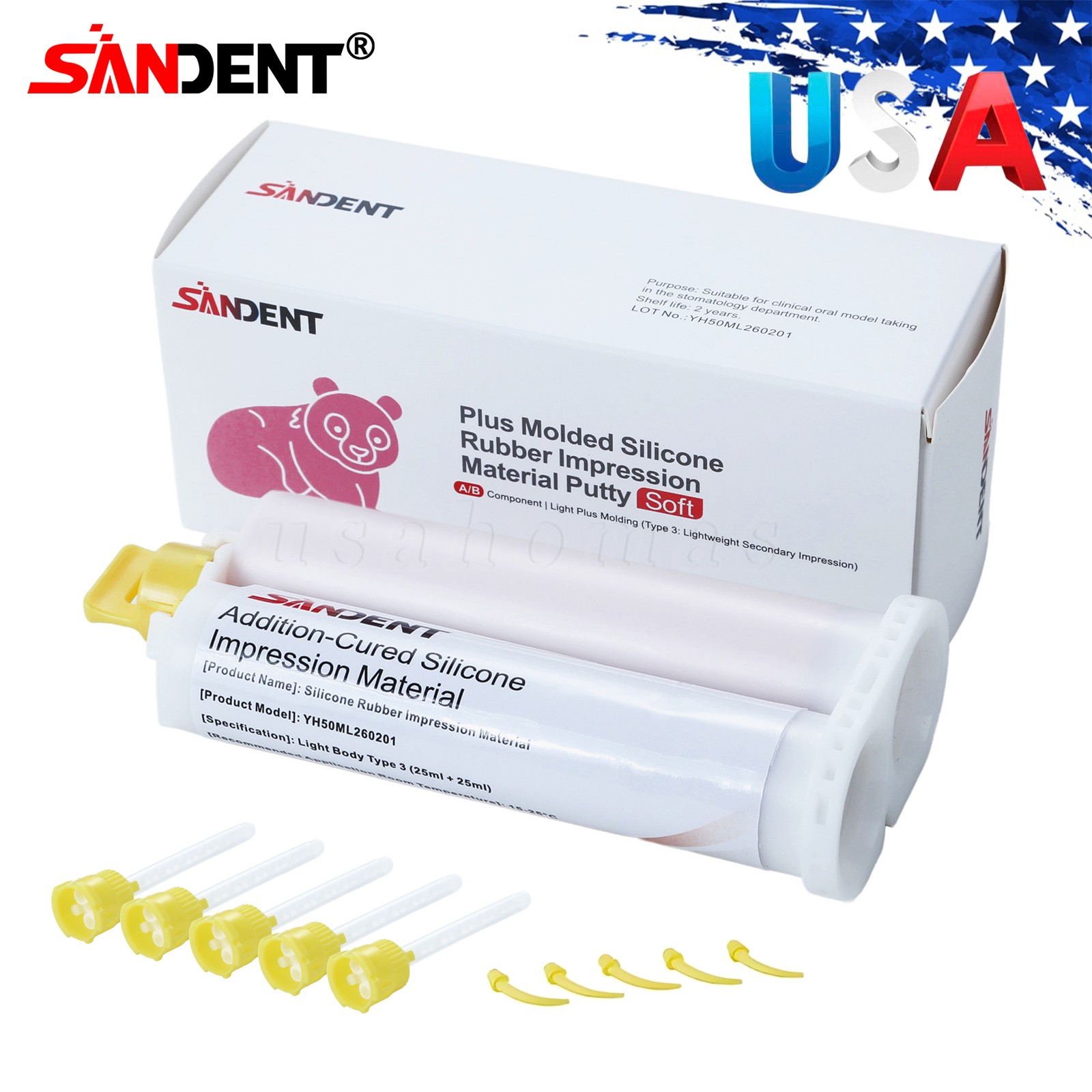 Dental Light Body Silicone Impression Material Putty Base 50ML Cartridge Tips DT