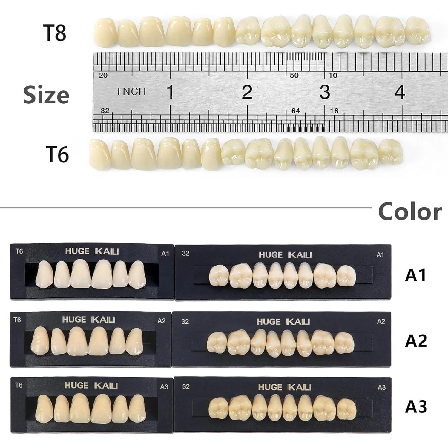 8 Type Dental Acrylic Resin Denture False Teeth Upper Lower Full Set A1/A2/A3