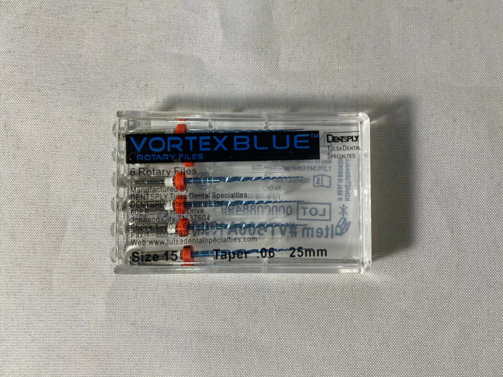 Dentsply Tulsa Dental Vortex Blue 25mm .06 Taper rotary files-6/pk all sizes