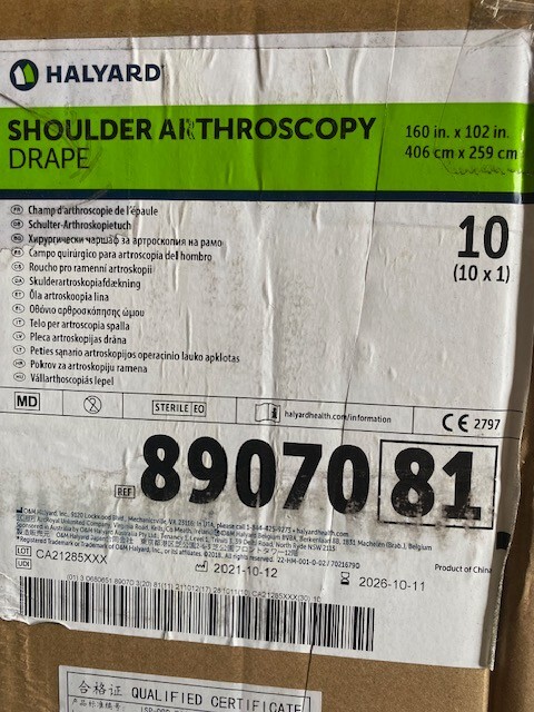 (CASE OF 10) Halyard 89070 Arthroscopy Shoulder Drape, EXP 10/2026