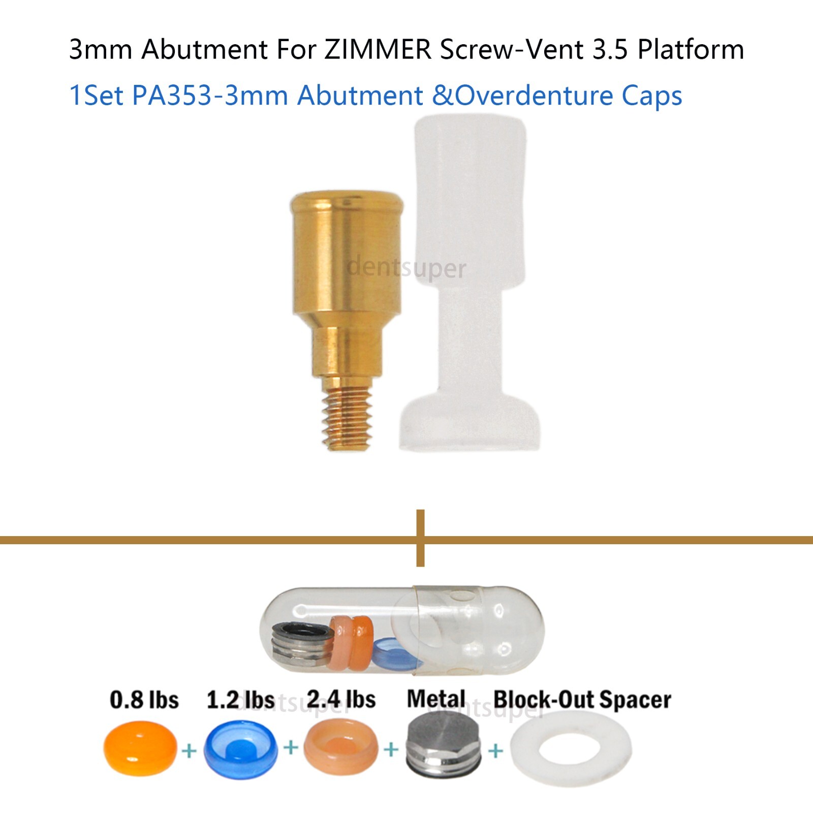 US Implant L0cator Dental Zimmer PA 3.5mm Abutments + PEEK Caps Tool 1-5mm Set