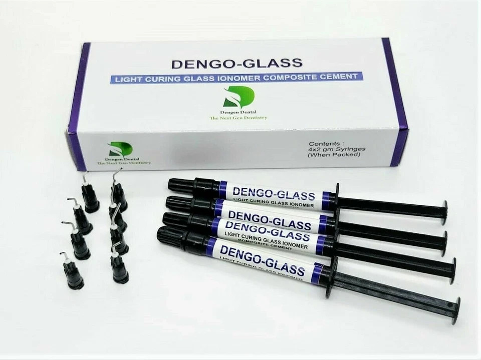 Dengen DENGOGLASS Light Cure Glass Ionomer Composite Cement Dental Kit 4x2g