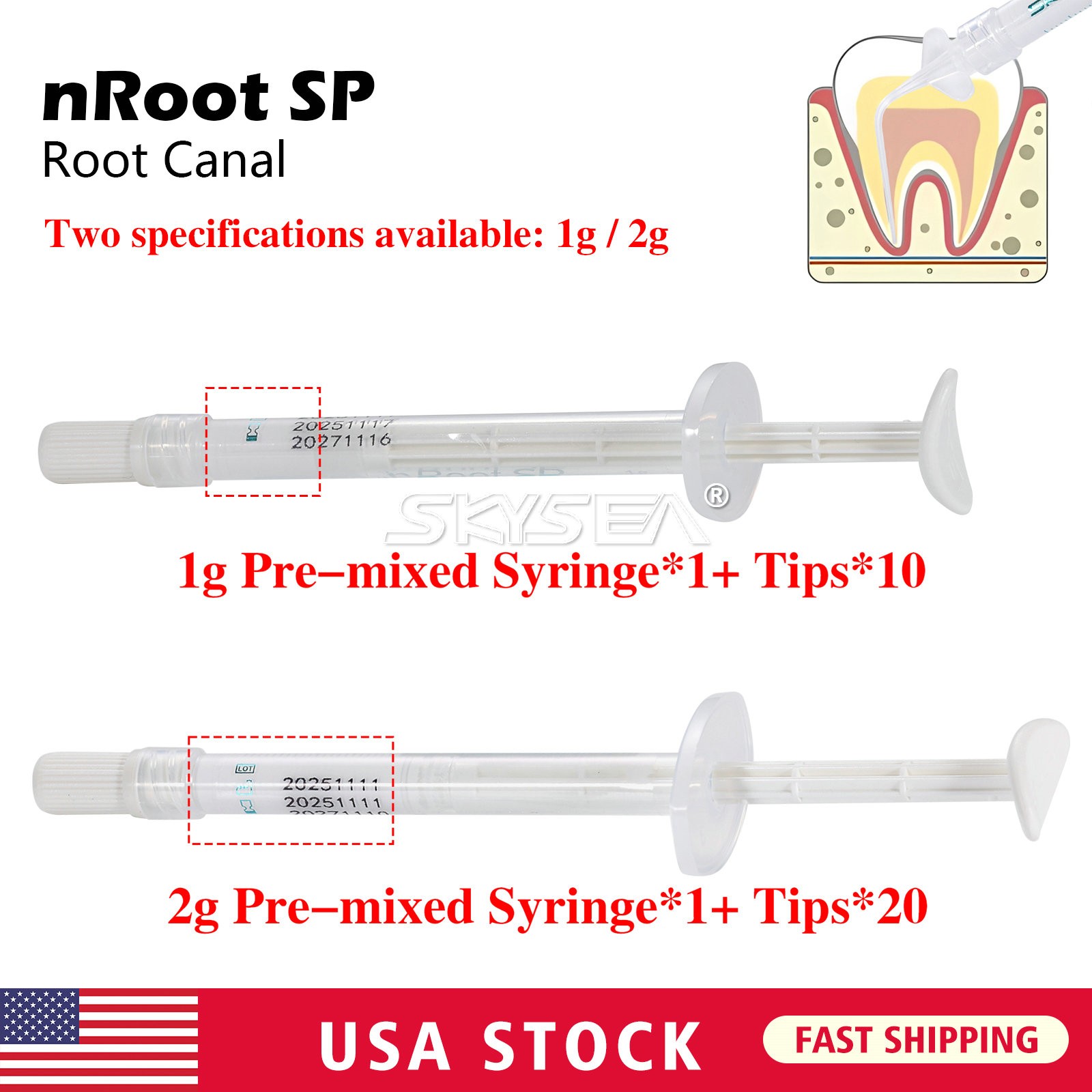 nRoot SP Dental Flow Bioceramic Root Canal Sealer 1/2gm Syringe+10/20 Tips ds
