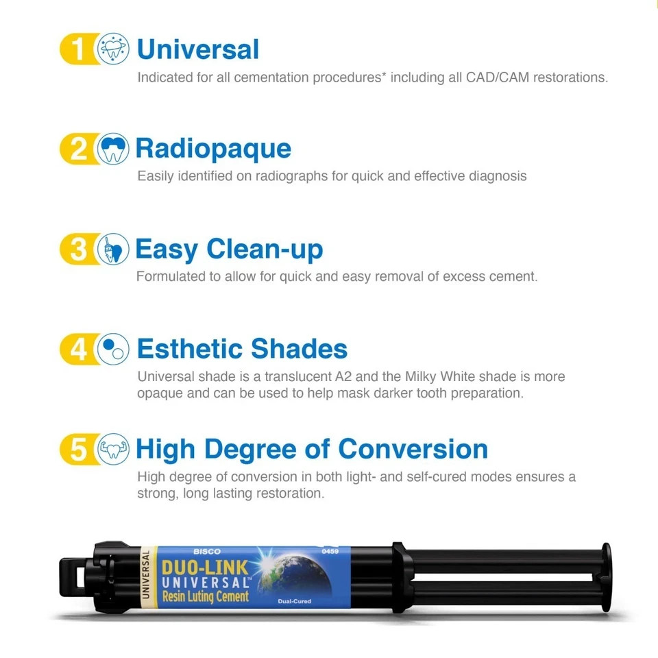 DUO LINK UNIVERSAL Dual Cured Automix Resin Dental Luting Cement 8gm with Tips