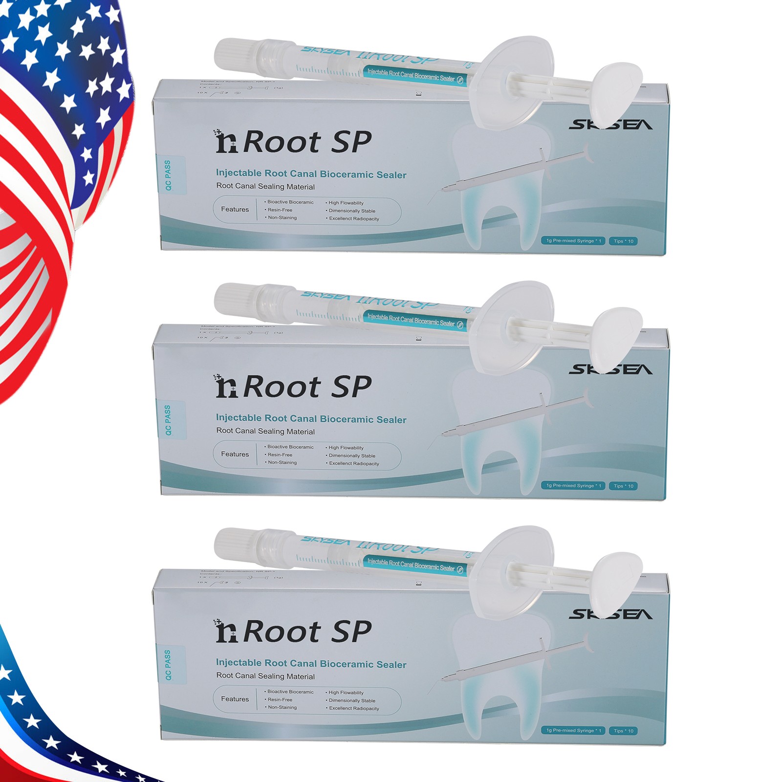 3 x Dental nRoot SP Injectable Root Canal Bioceramic Sealer 1g Syringe + 10 Tips