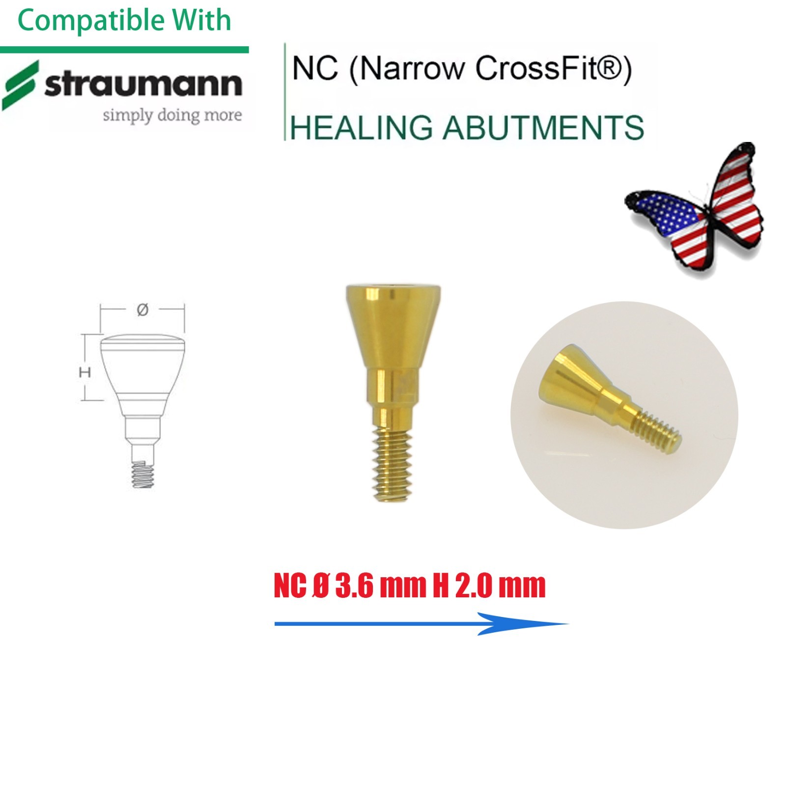 US NC Healing Abutment & Closure Cap Fits Straumann CrossFit BLT Ø3.3 5pcs/set