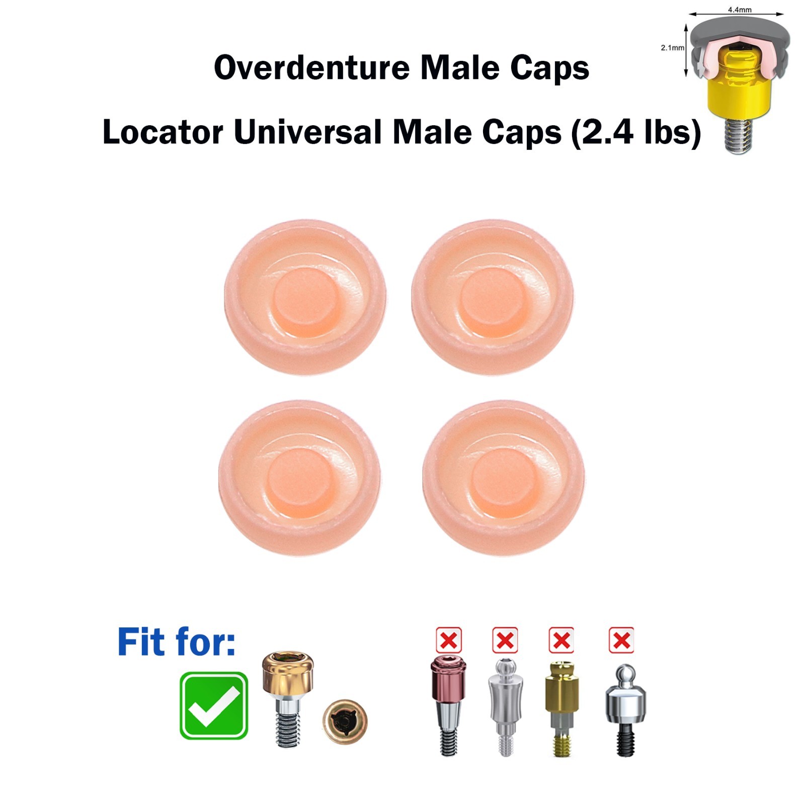 US Overdenture Attachment Abutments Locator Male Caps Pink 2.4lbs Replacement