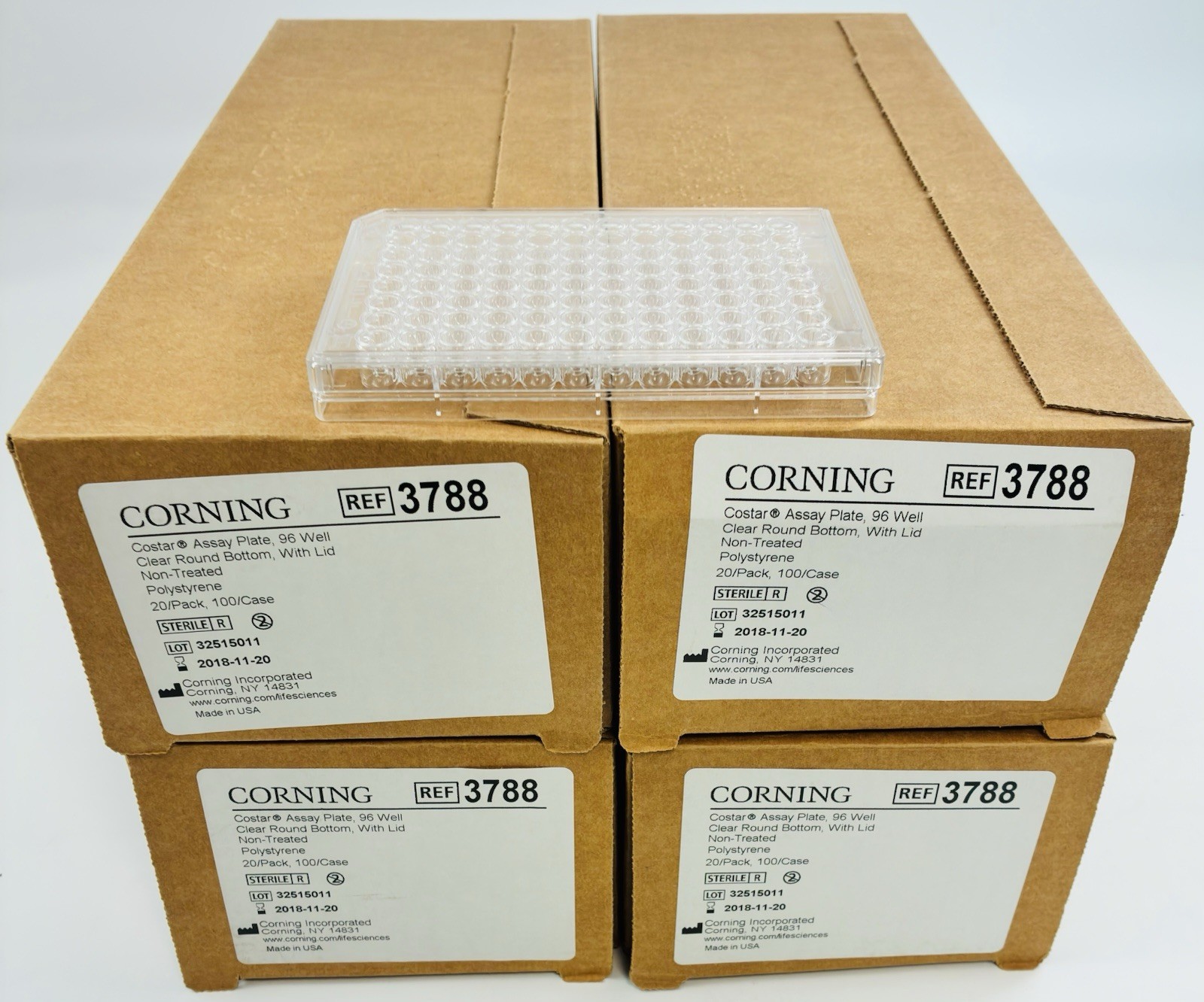 💥SEALED CORNING 3788 96-well Clear Round Bottom Polystyrene Microplate 4x Boxes