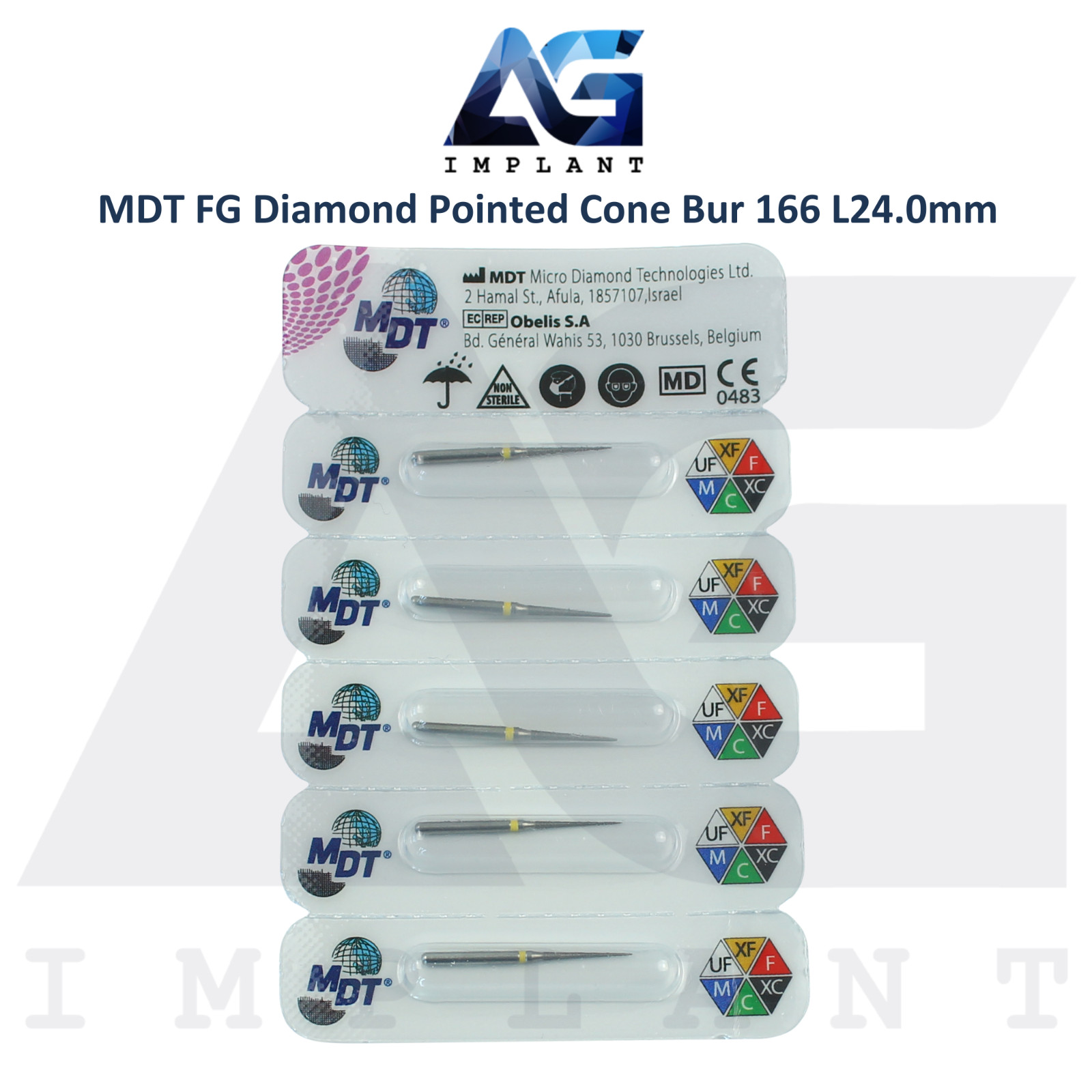 MDT Dental FG Diamond Coated Pointed Cone Bur 166 L24.0mm Fine Detailing Tool