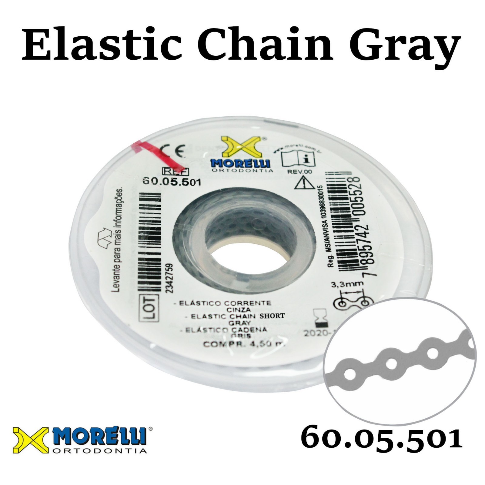 Morelli Dental Orthodontic Elastic Power Chain Gray Short