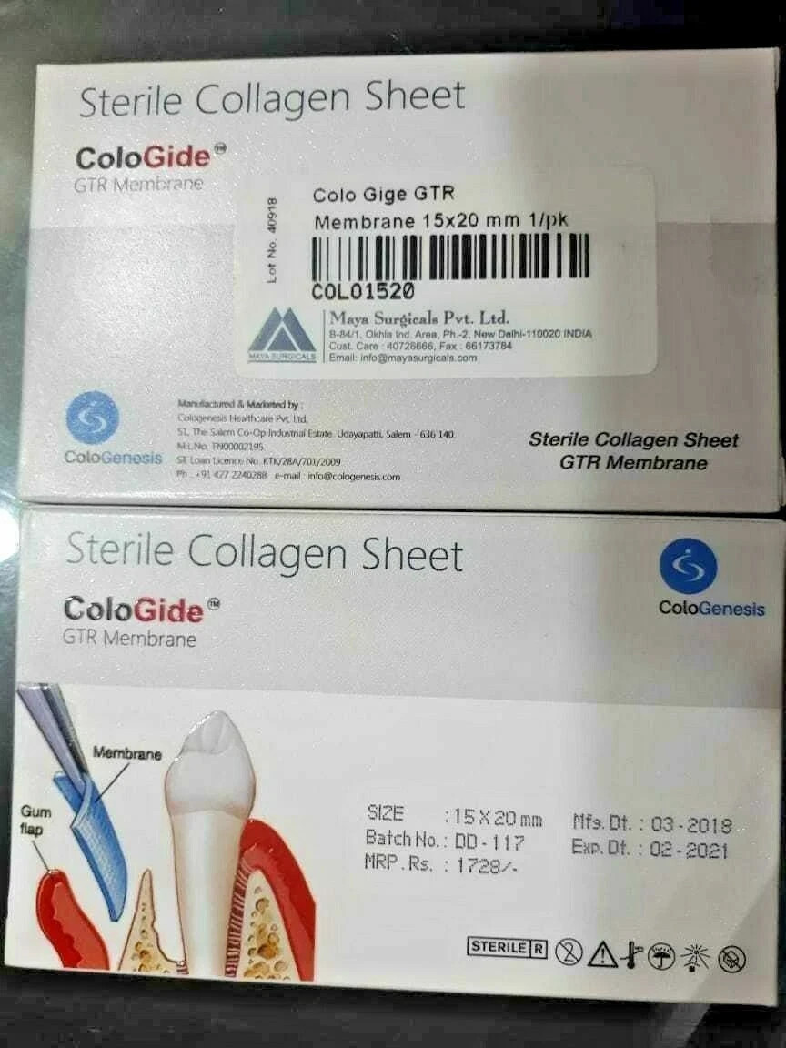 5 Pack of New Colo Gide Sterile Collagen Sheet GTR Membrane 10 x 15mm Fast Ship