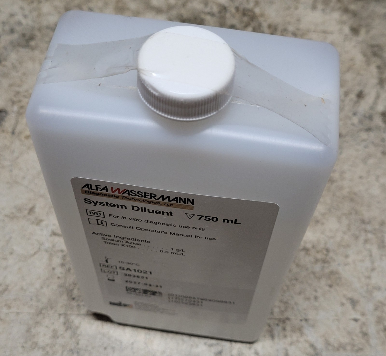 System Diluent for the Alfa Wasserman Ace (3x750mL) PN# AW-SA1021D Exp. 3/2027
