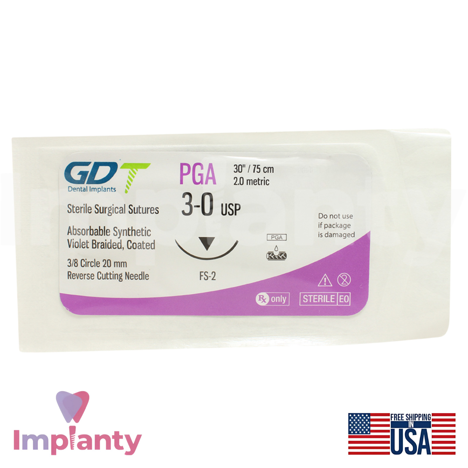 GDT Dental Thread SteriIe Individual Packs 12pcs 3/8 Circle 20.0mm Reverse