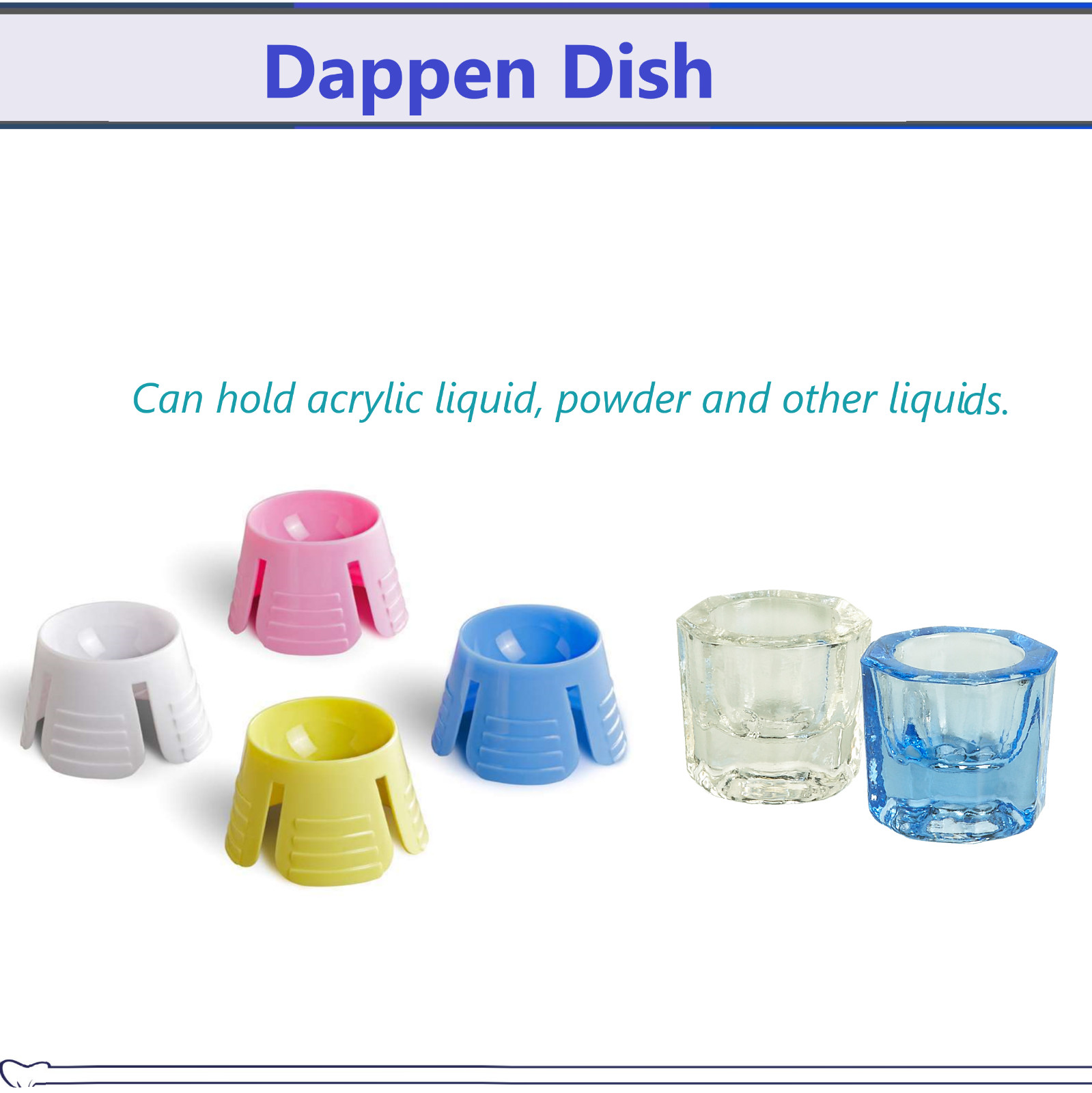 Dental Glass Dappen Dish To Hold acrylic liquid, powder, liquids, Blue or Clear