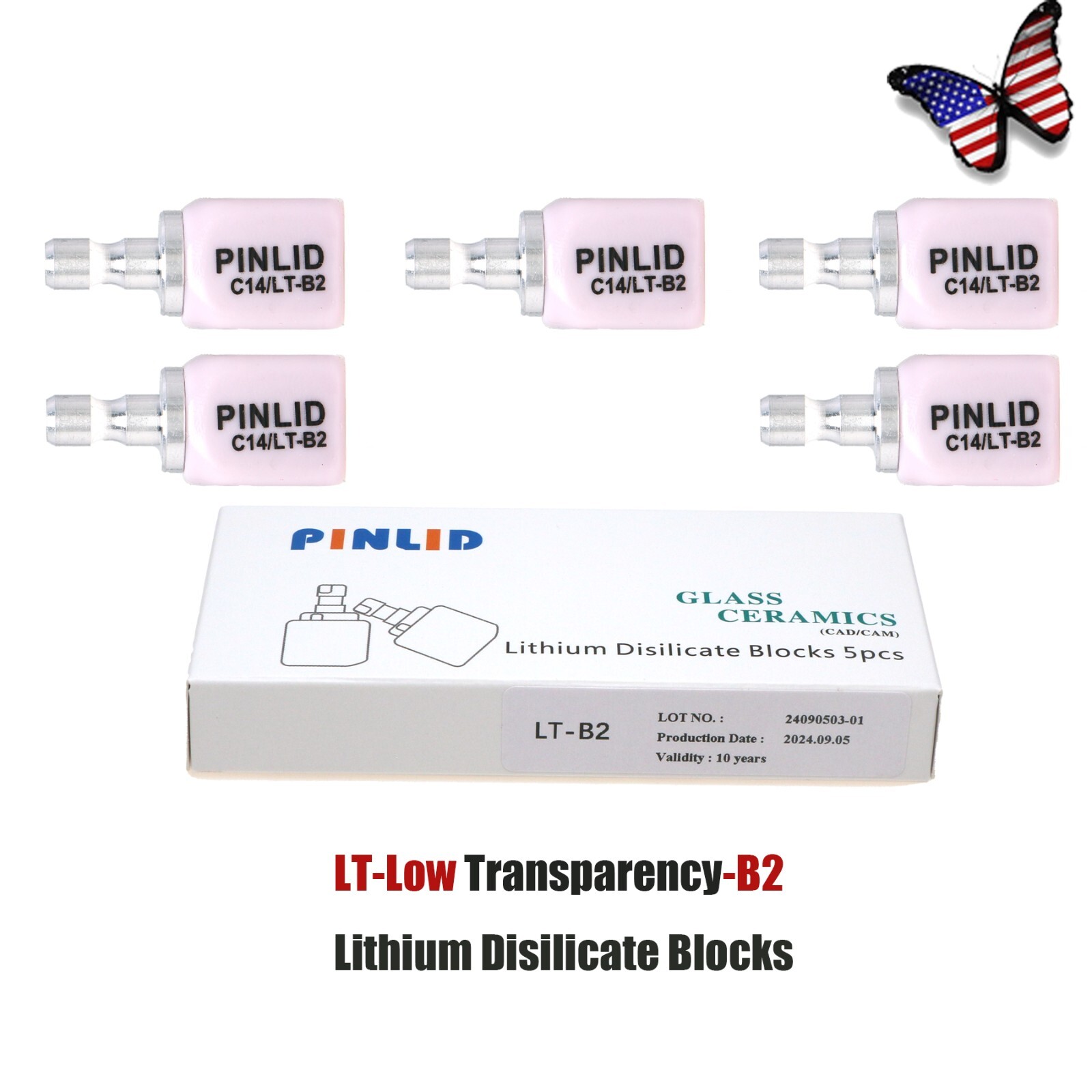 Dental Lithium Disilicate C14 Glass Ceramics LT for CAD CAM Block Cerec 5pcs/box