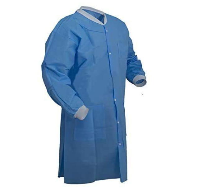WF Blue Disposable Lab Coats XL Knit Cuffs & Collar 5-Snap 30/Case PPB-LCKK-XL
