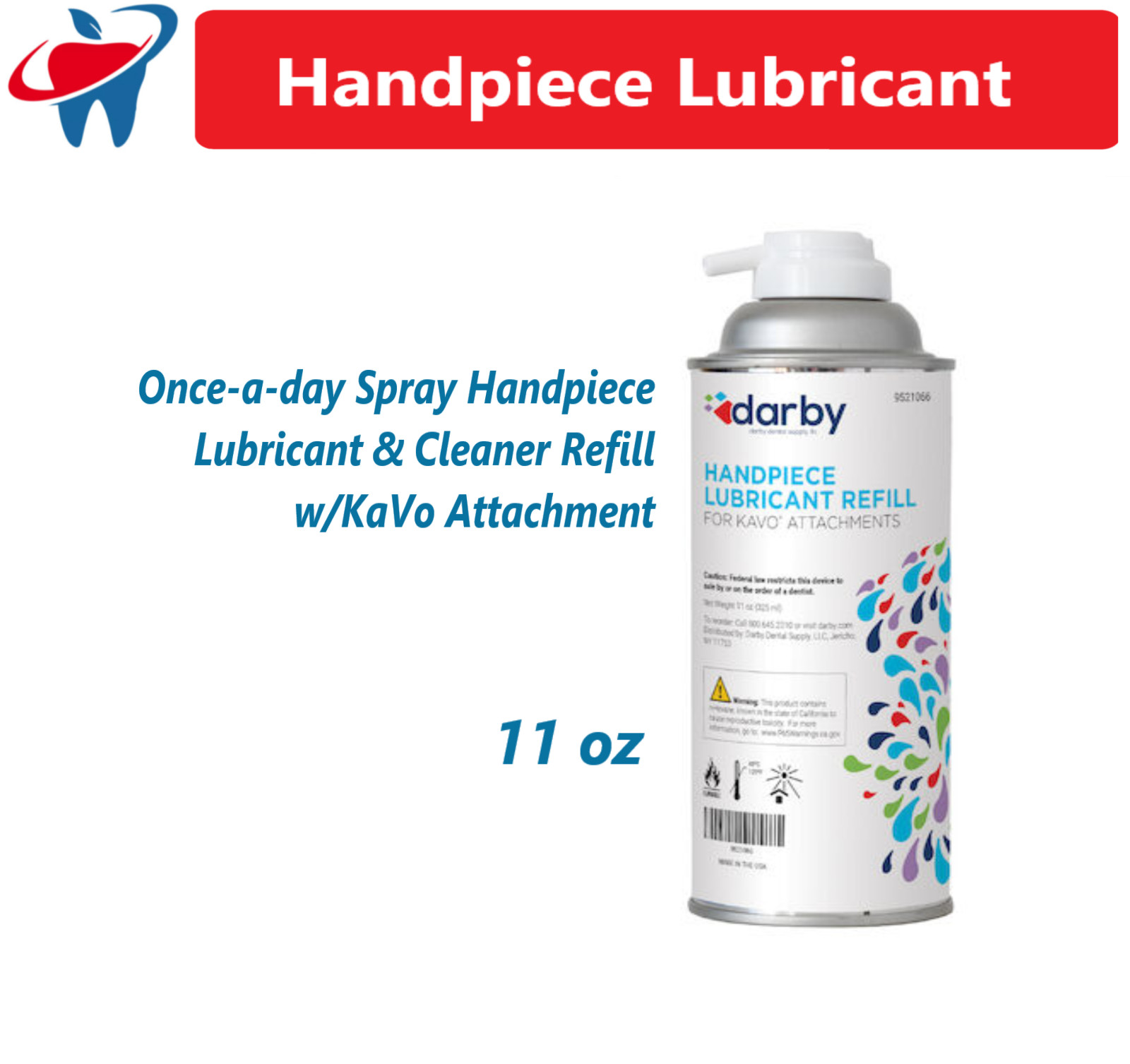 Dental Once-a-day Spray Handpiece Lubricant & Cleaner w/KaVo Attachment, 11 oz