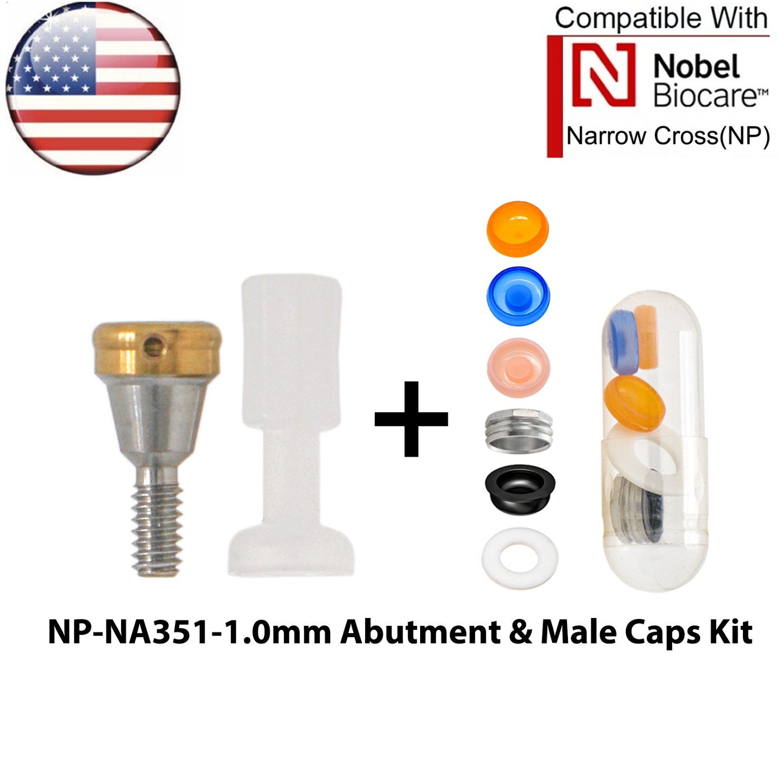 US Dental NP Overdenture Locator Abutment & Male Caps Fits Nobel Biocare Active