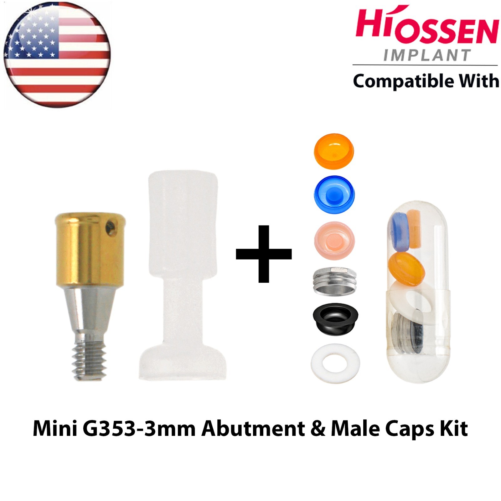 US Fit HIOSSEN Mini Dental Overdenture Locator Abutment 1-6mm GH & Male Caps Kit