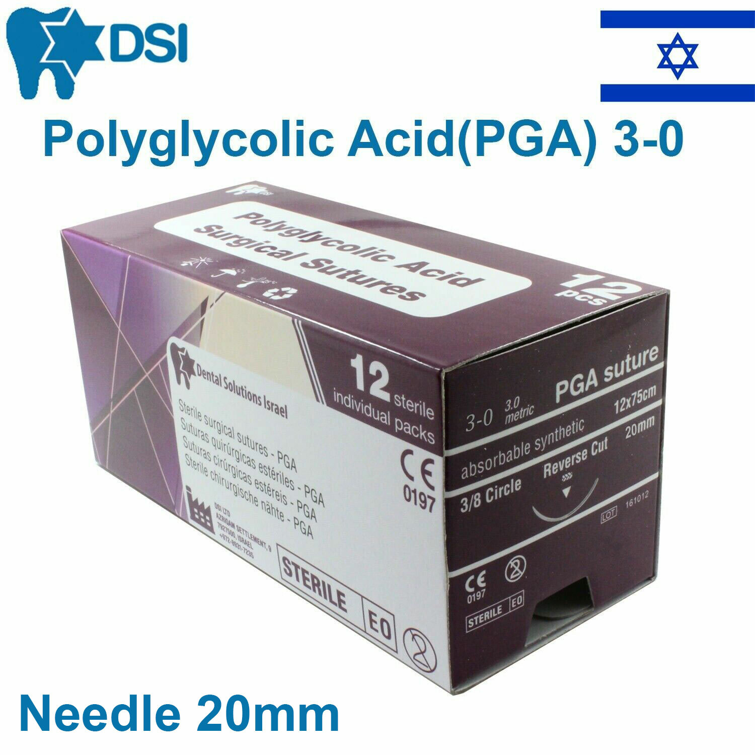 PGA 3/0 Polyglycolic Acid Sewing Thread 20mm 3/8 Circle Reverse 75cm 12 pcs