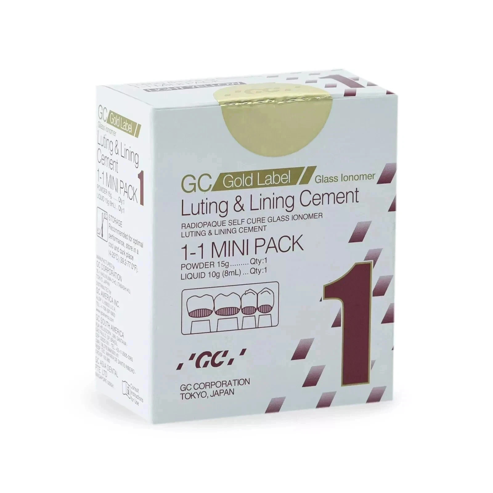 GC Gold Label Fuji 1 Radiopaque Luting & Lining Glass Ionomer Cement Fresh Stock