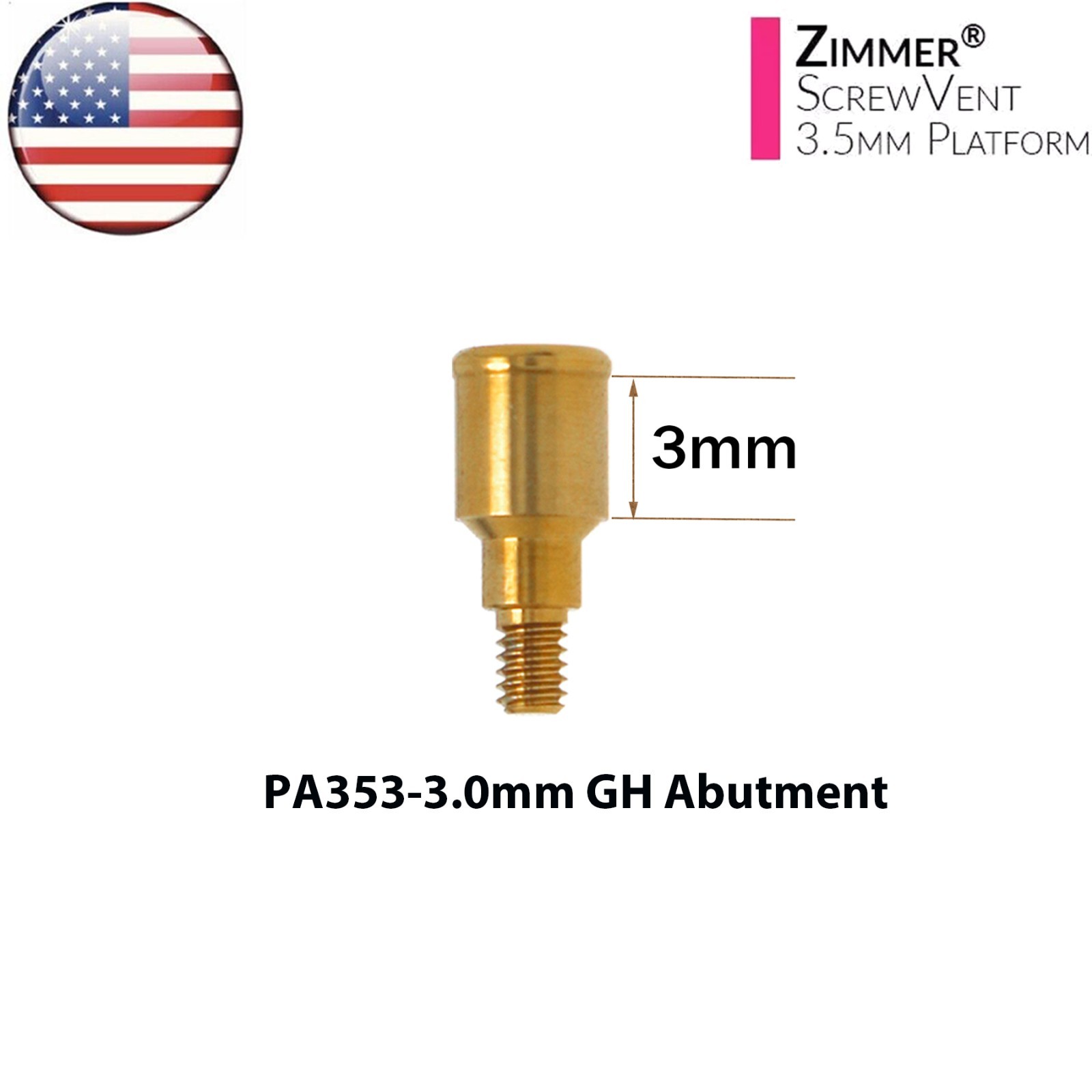 US Locator Tapered Abutment For Zimmer Screw Vent Ø3.5/4.5mm & Male Cap Inserts