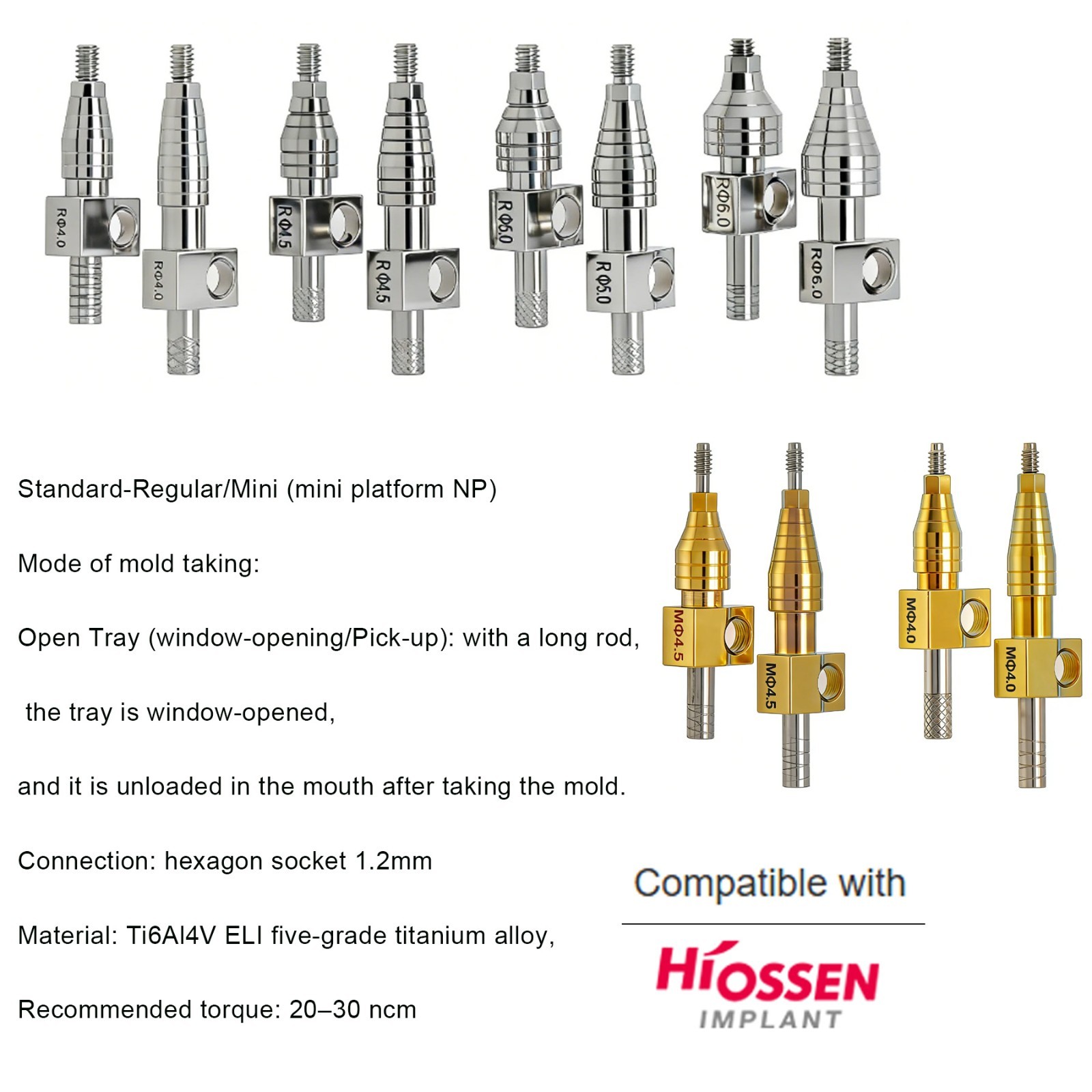 US Dental Transfer Coping Compatible Hiossen ET Hex Open Tray Impression Post