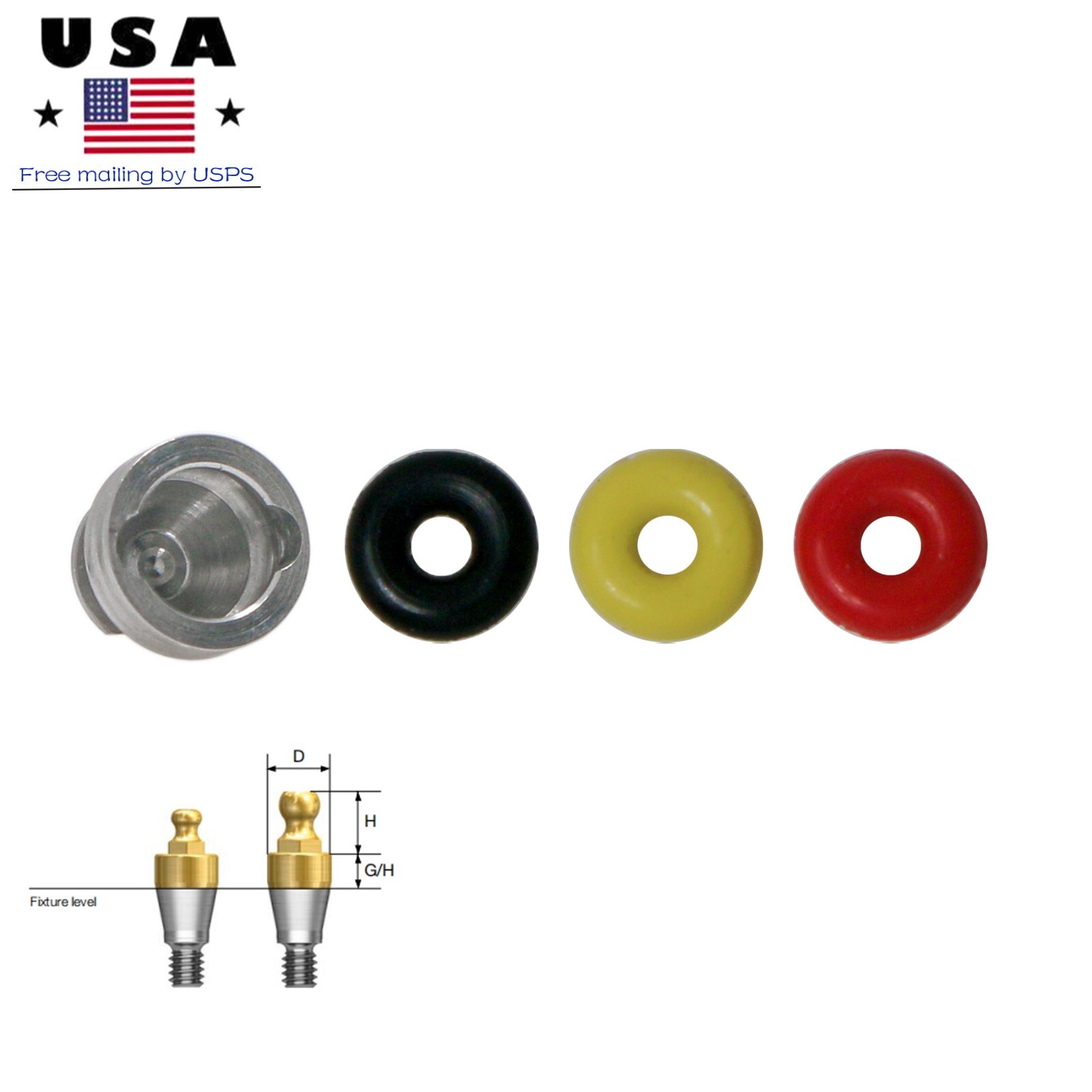 US Hiossen/Osstem Dental O-Ring Retainer Cap Set Compatible Ball Abutment Hex