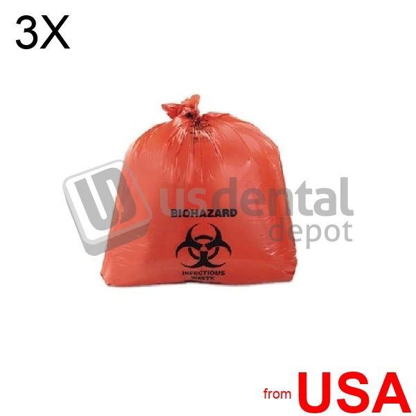 3X LOT of PLASDENT WASTE BAGS 10 AG BIO HAZARD WASTE BAG- RED (250pcs/box 420922