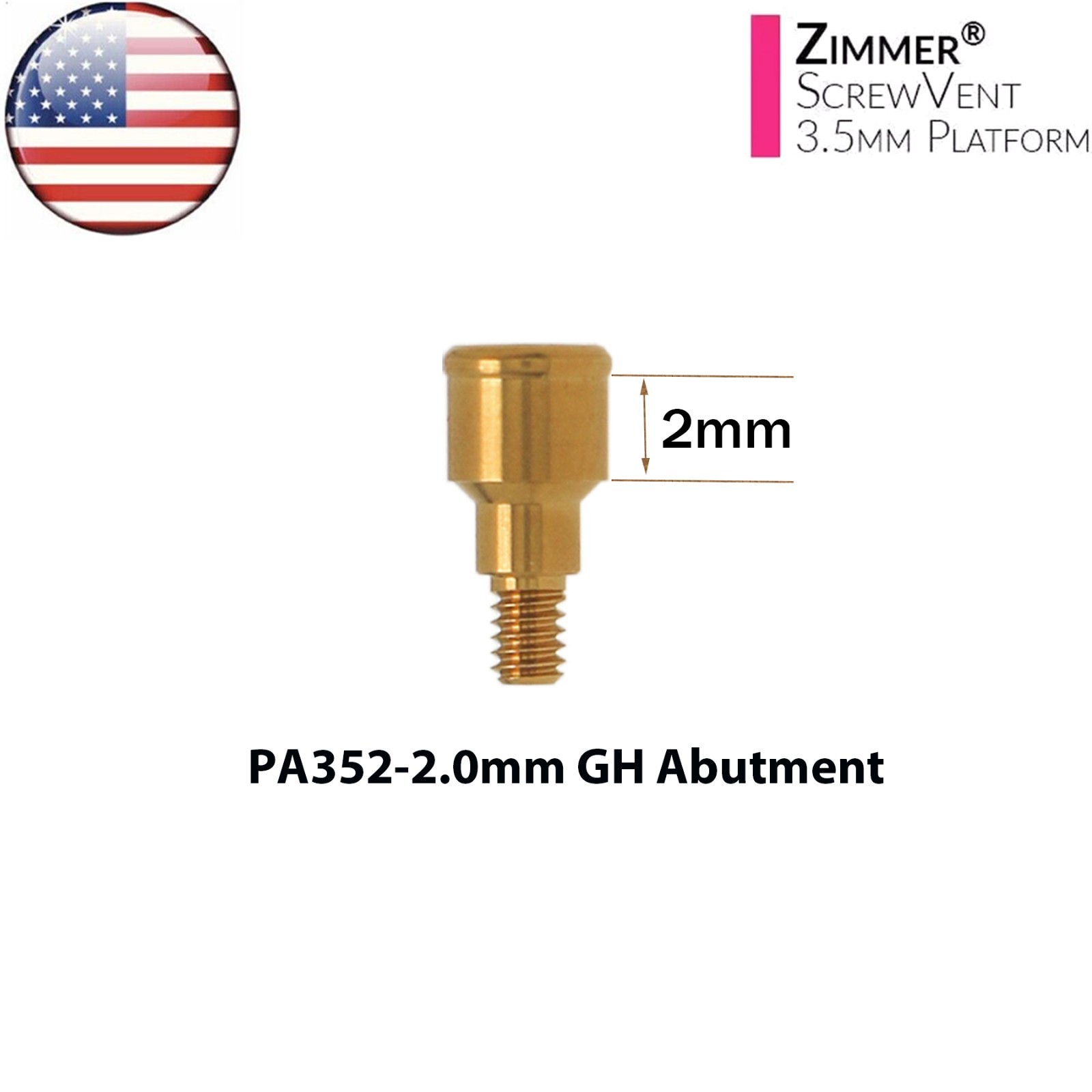 US Locator Tapered Abutment For Zimmer Screw Vent Ø3.5/4.5mm & Male Cap Inserts