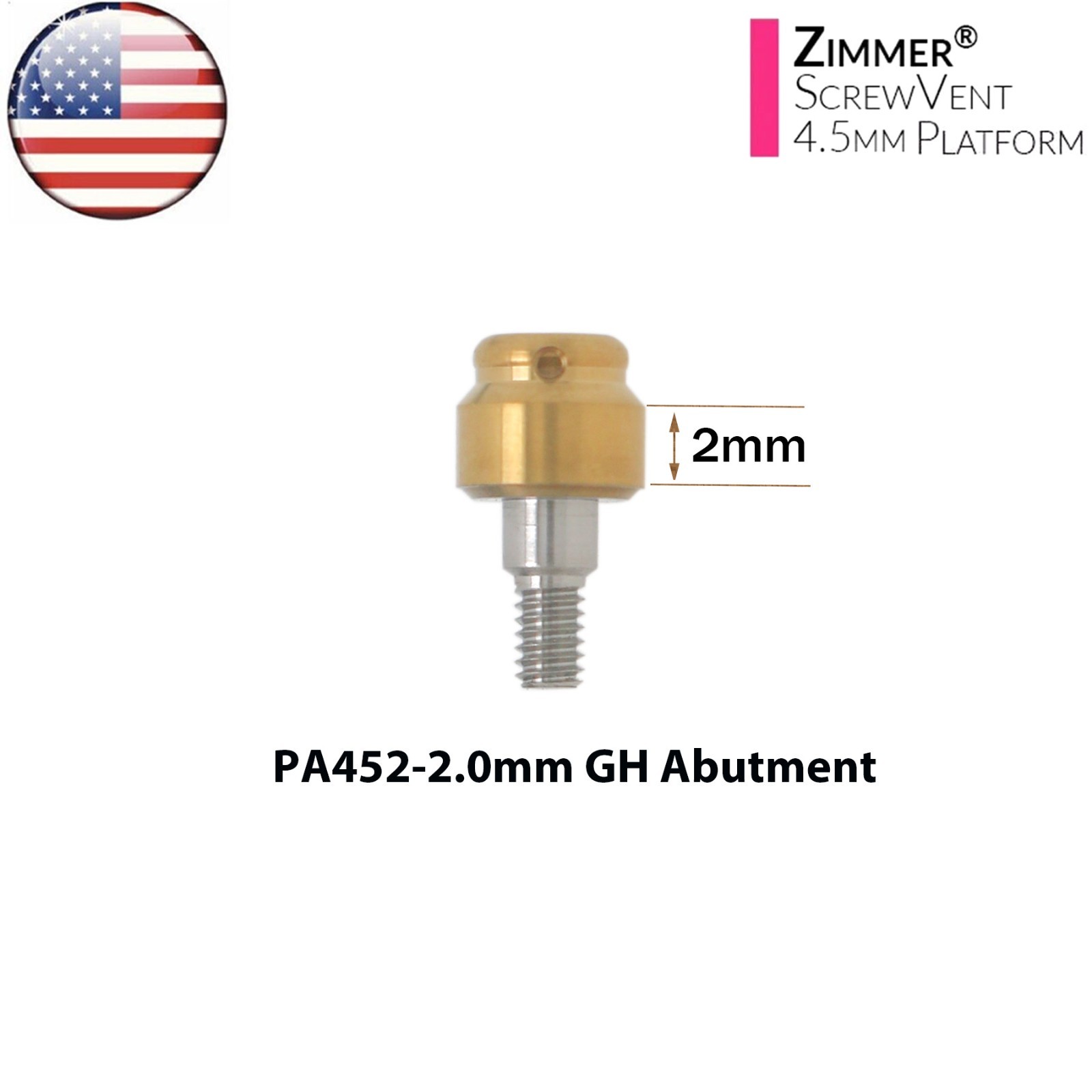 US Locator Tapered Abutment For Zimmer Screw Vent Ø3.5/4.5mm & Male Cap Inserts