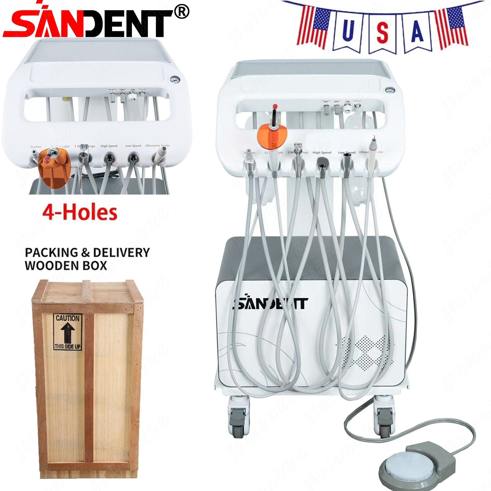 FDA Dental Portable Delivery Unit Syringe Suction Turbine w 4H Air Compressor