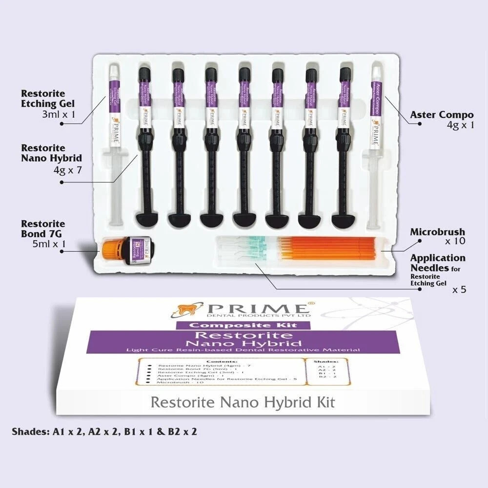 Prime Dental Restorite Nano Hybrid Lightcure resin base Composite Kit