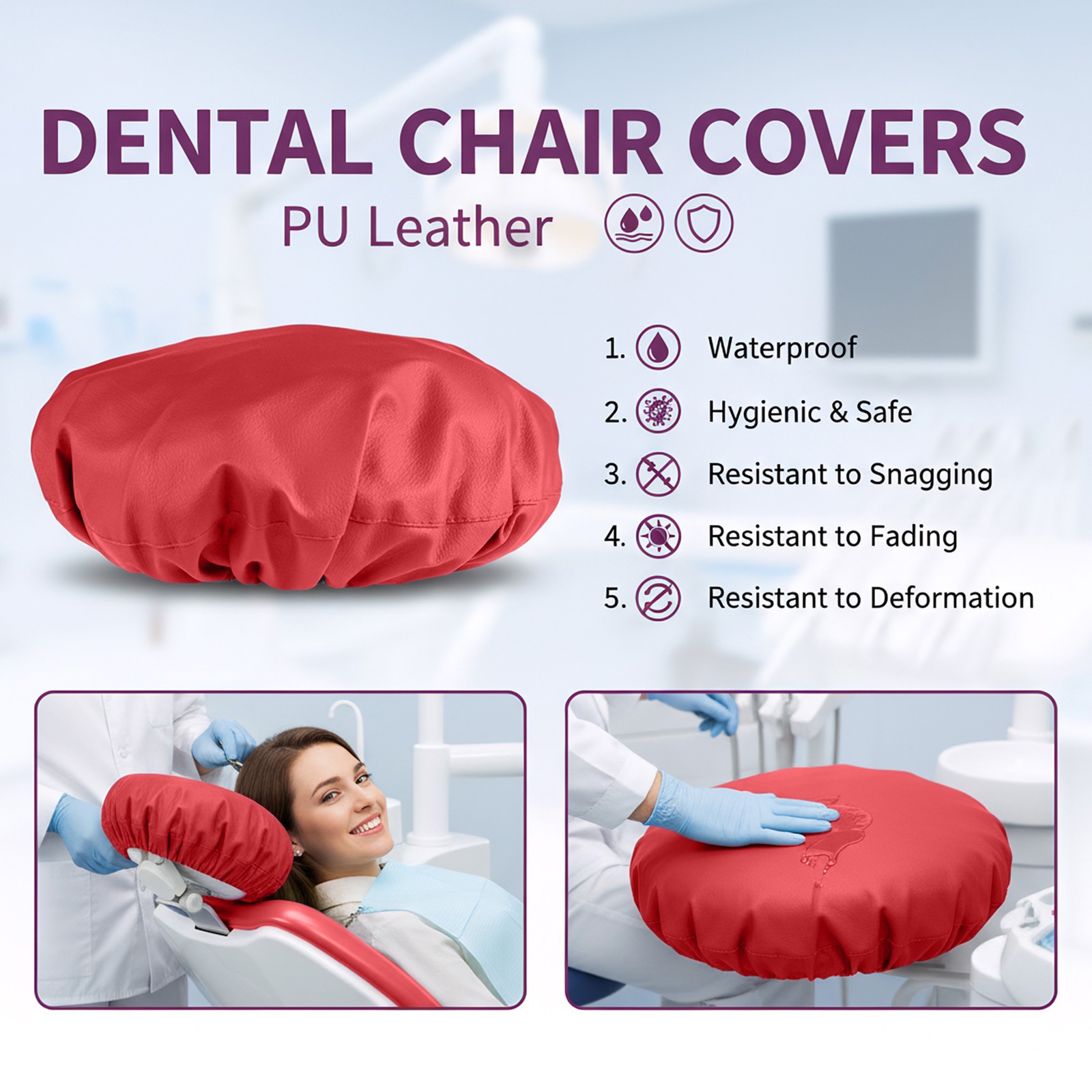 4Pcs/Set Elastic Dental Chair Protective Sleeves Dentist Chair Seat Covers PU