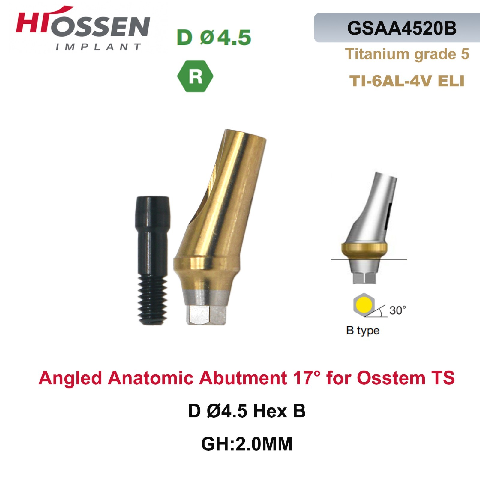 US 17° Angulated Abutment Mini/Regular Hex A/B Transfer Fit Osstem TS/Hiossen ET