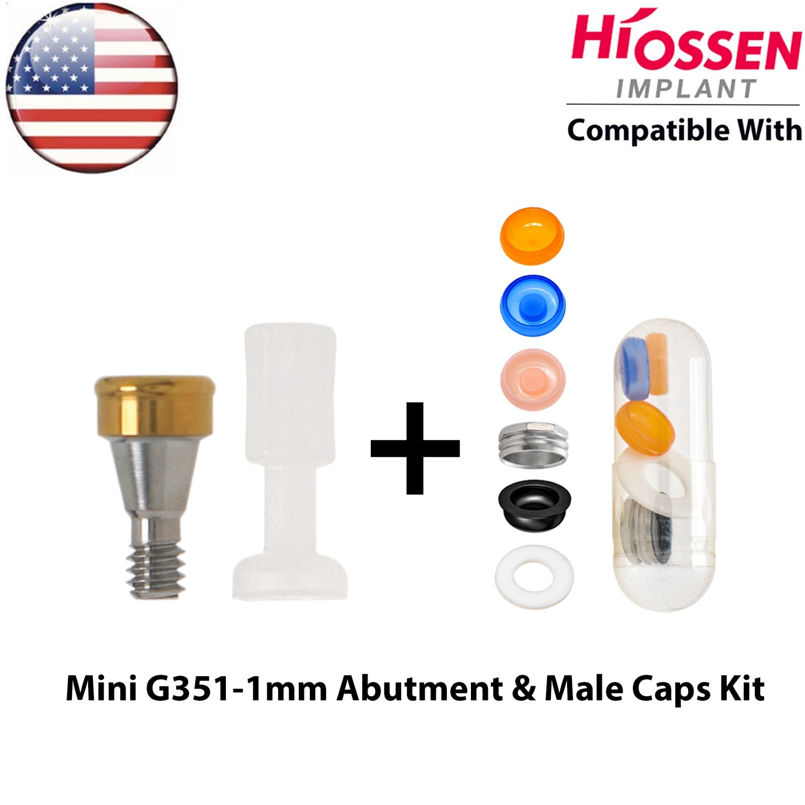 US Fit HIOSSEN Mini Dental Overdenture Locator Abutment 1-6mm GH & Male Caps Kit