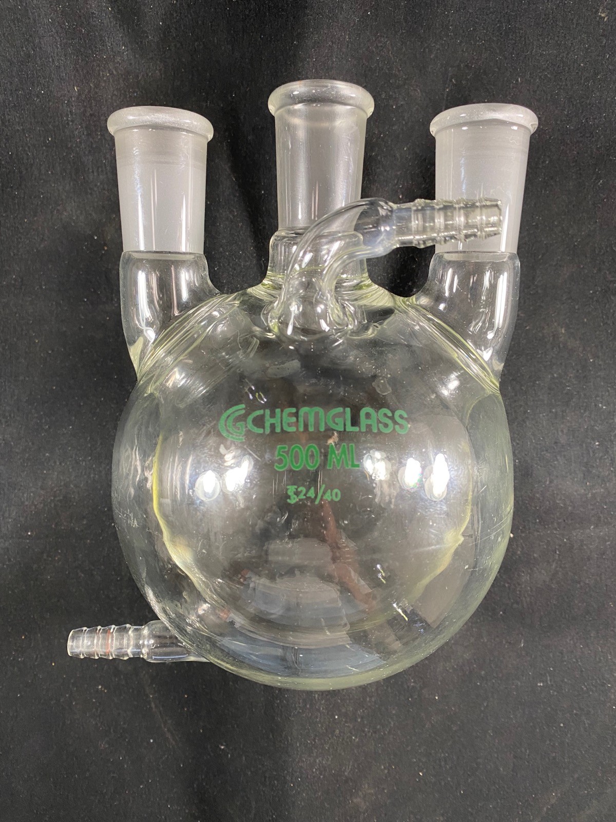 CHEMGLASS 500mL 24/40 Heavy Wall Round Bottom 3-Neck Jacketed Flask CG-1538-01