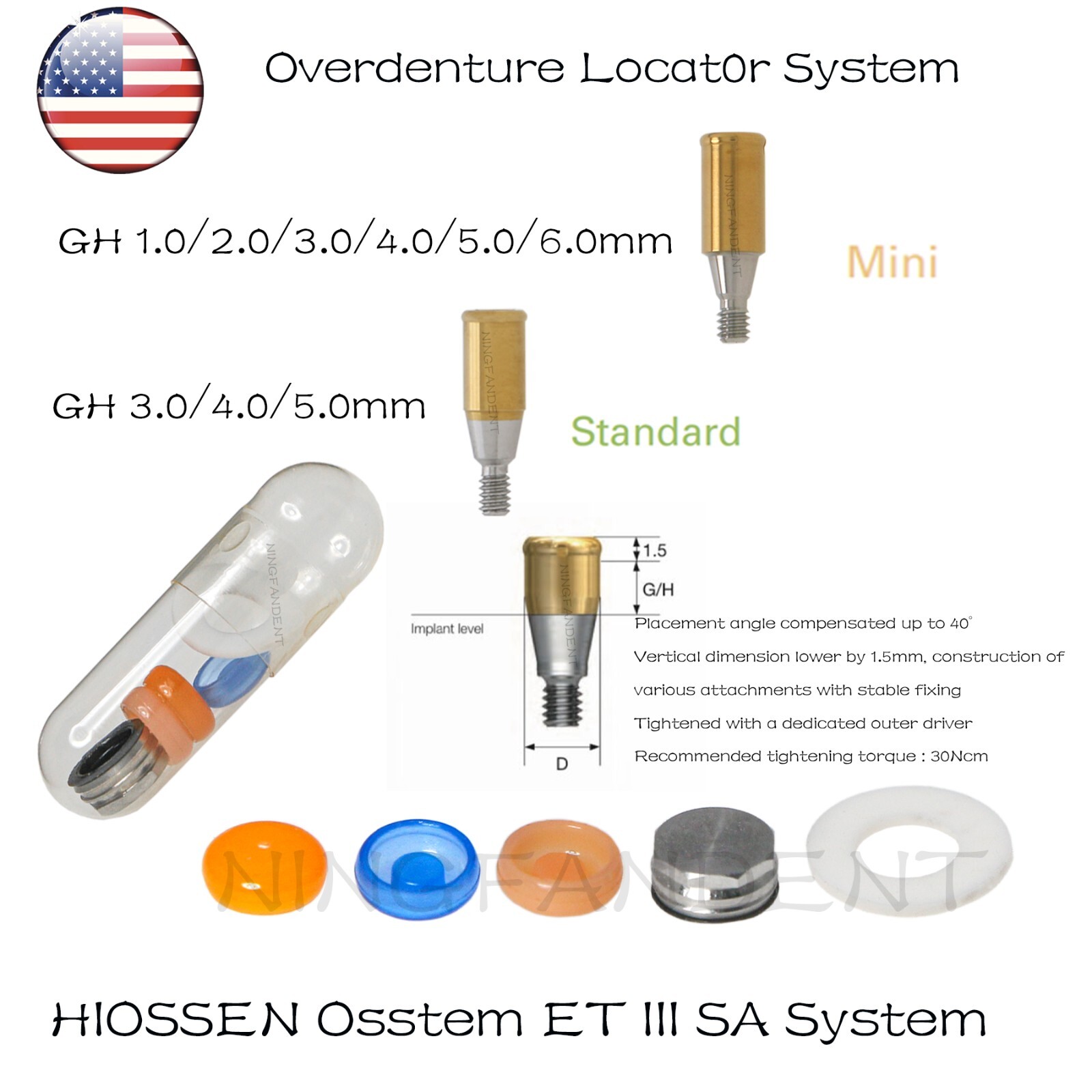 US Implant Locator Abutment & Retention Caps For Hiossen ET III Mini/Standard