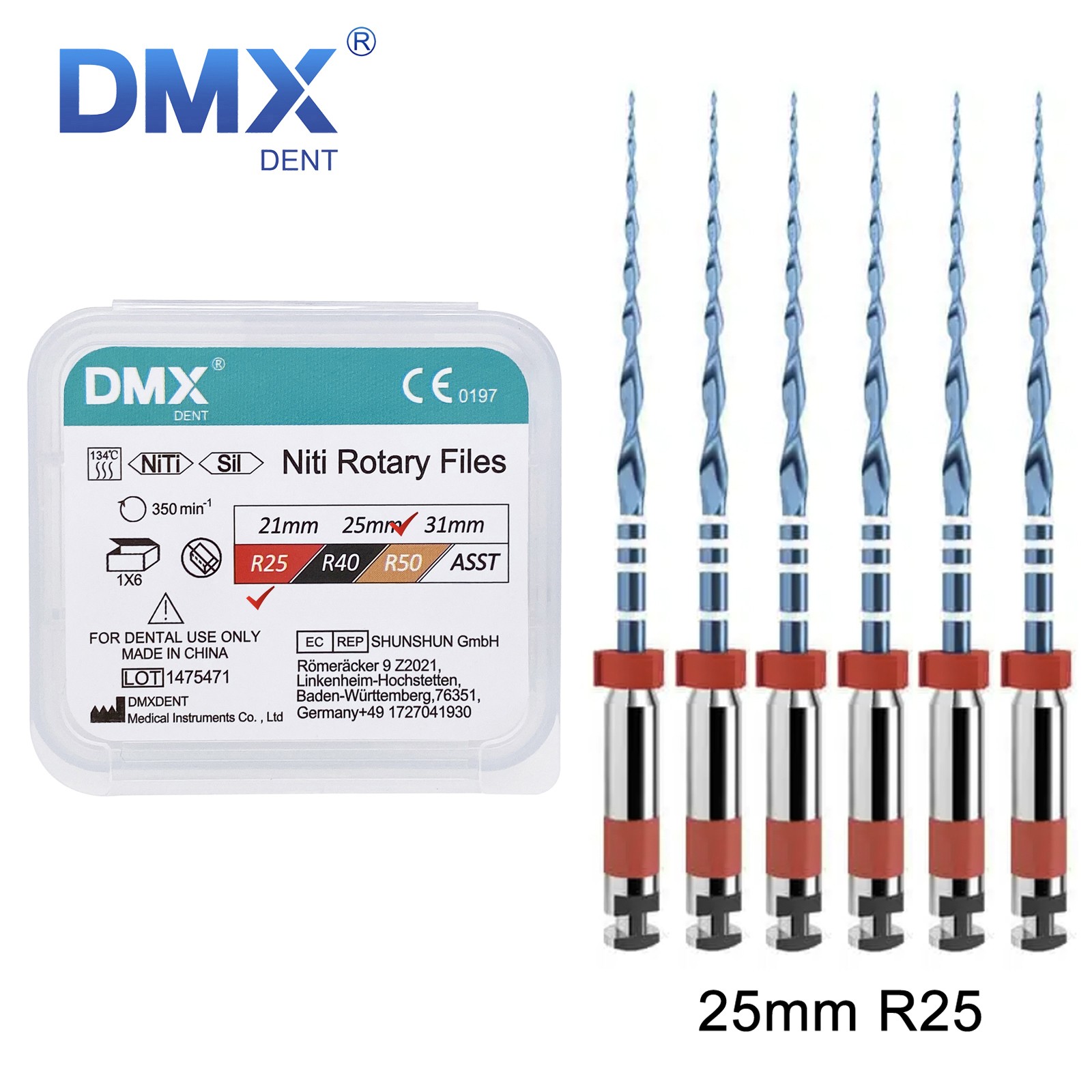 Dental Blue Reciprocating Endo NiTi Root Canal Files Rotary 25mm R25 6pcs