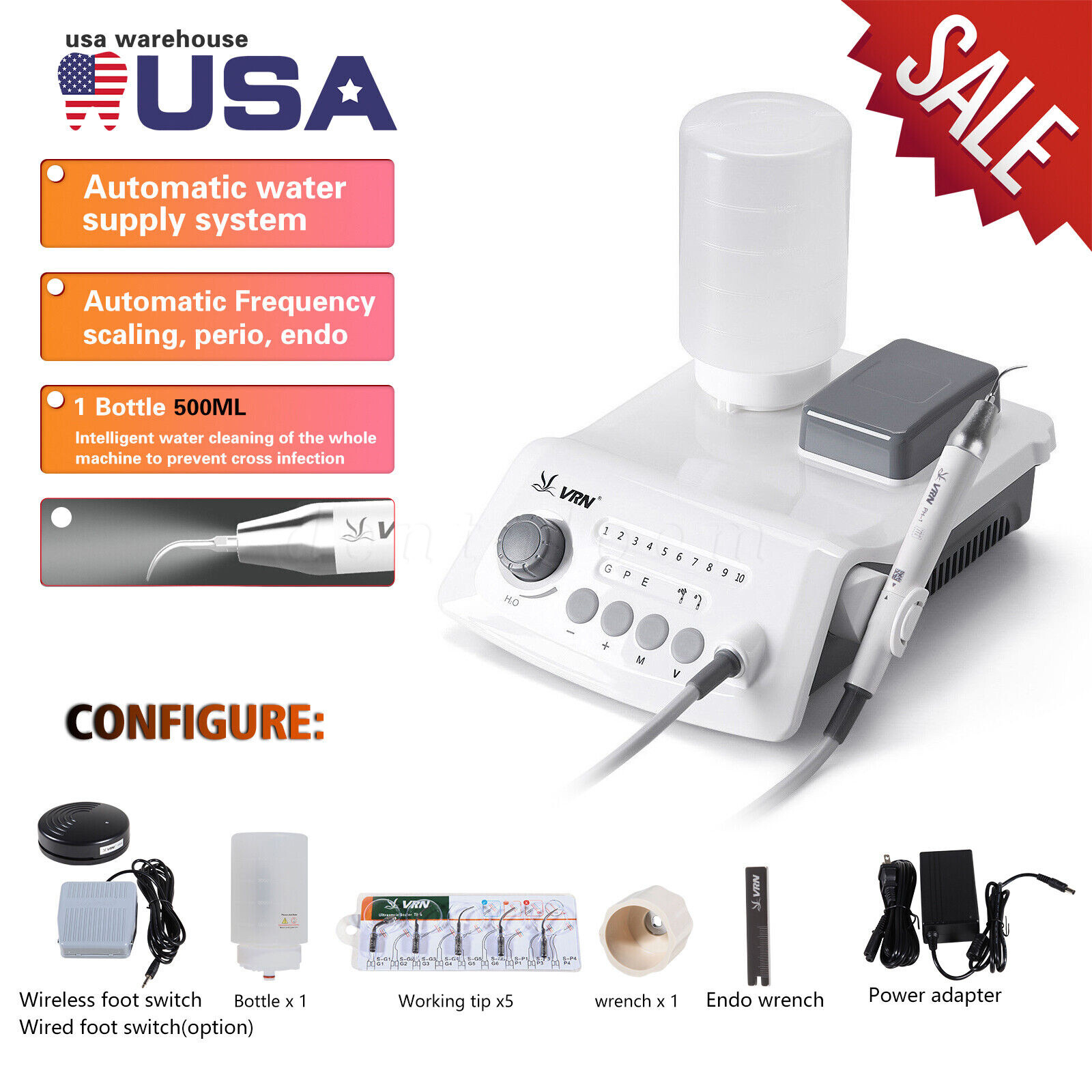 Veterinary Dental piezo Scaler With LED. Veterinary Ultrasound Scaler. 5 Tips