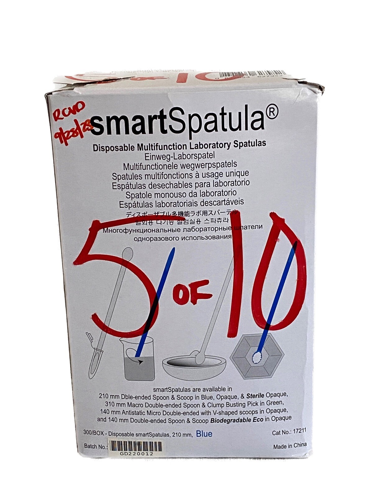 (300/Pk) SmartSpatula Disposable Multifunction Lab Spatula 210mm Blue 17211