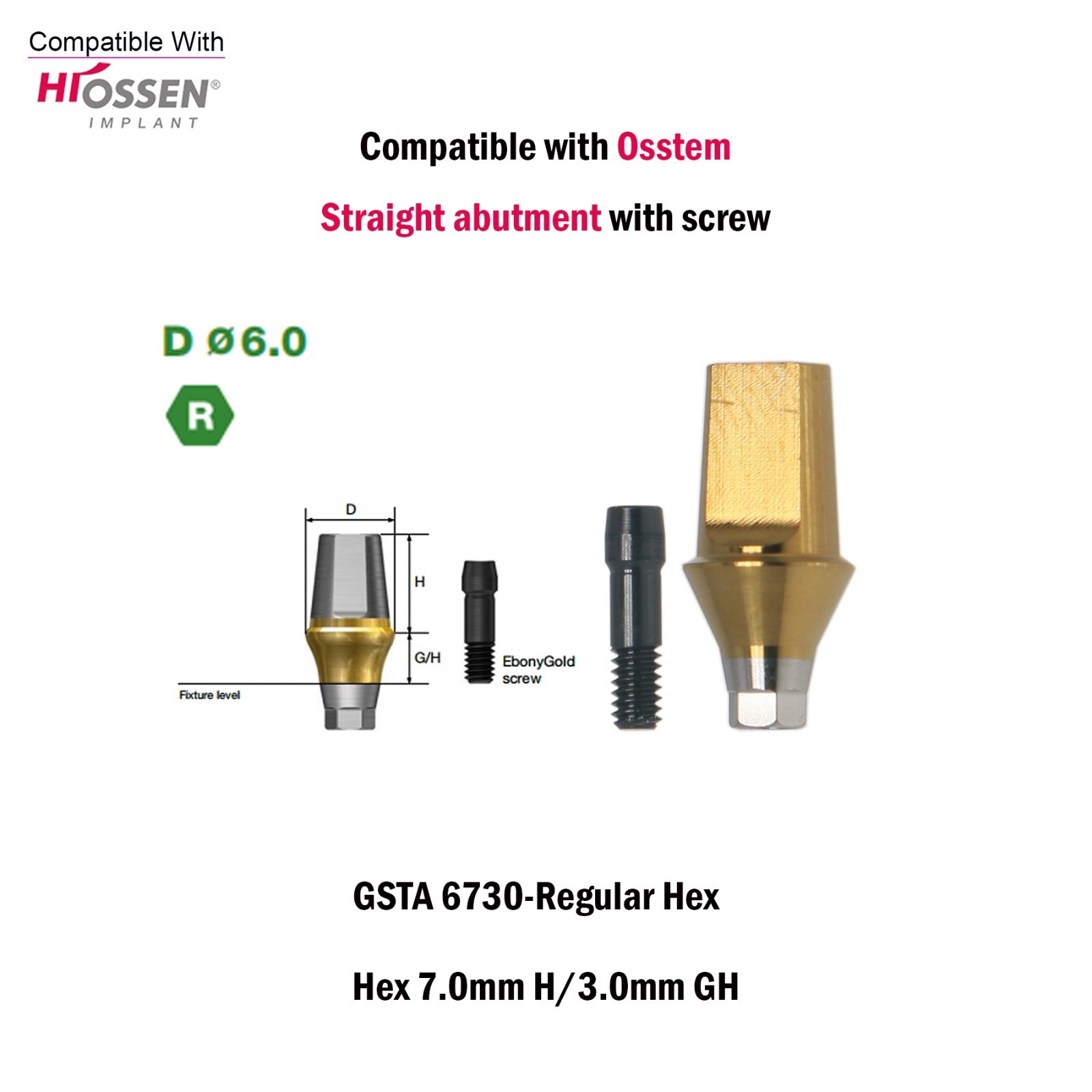 Titanium Straight Abutment Ti Cemented Abutment Compatible Osstem Hiossen TS M/R