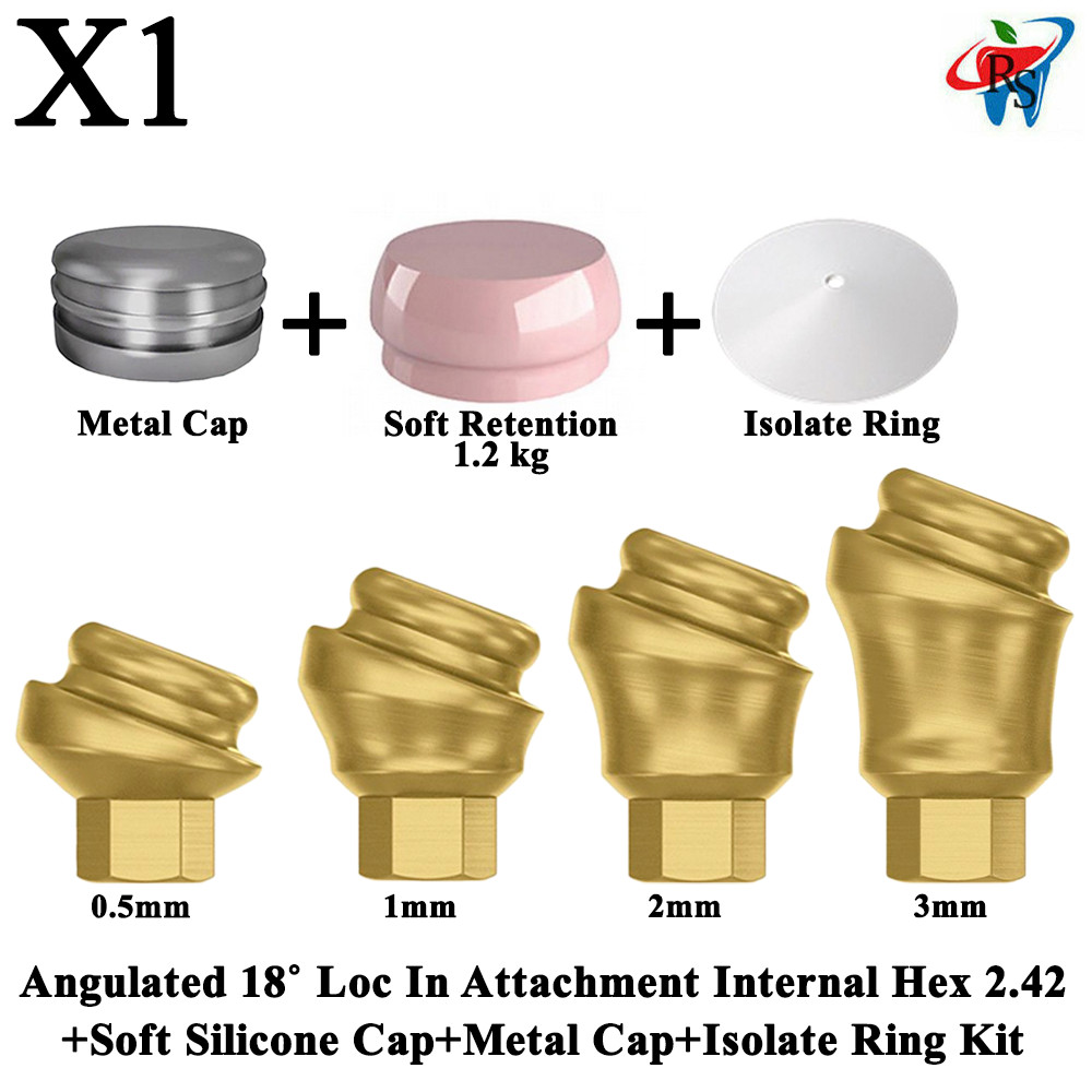 1x Kit Angulated 18˚ Loc In Attachment Internal Hex 2.42 Soft Silicone Cap Ring
