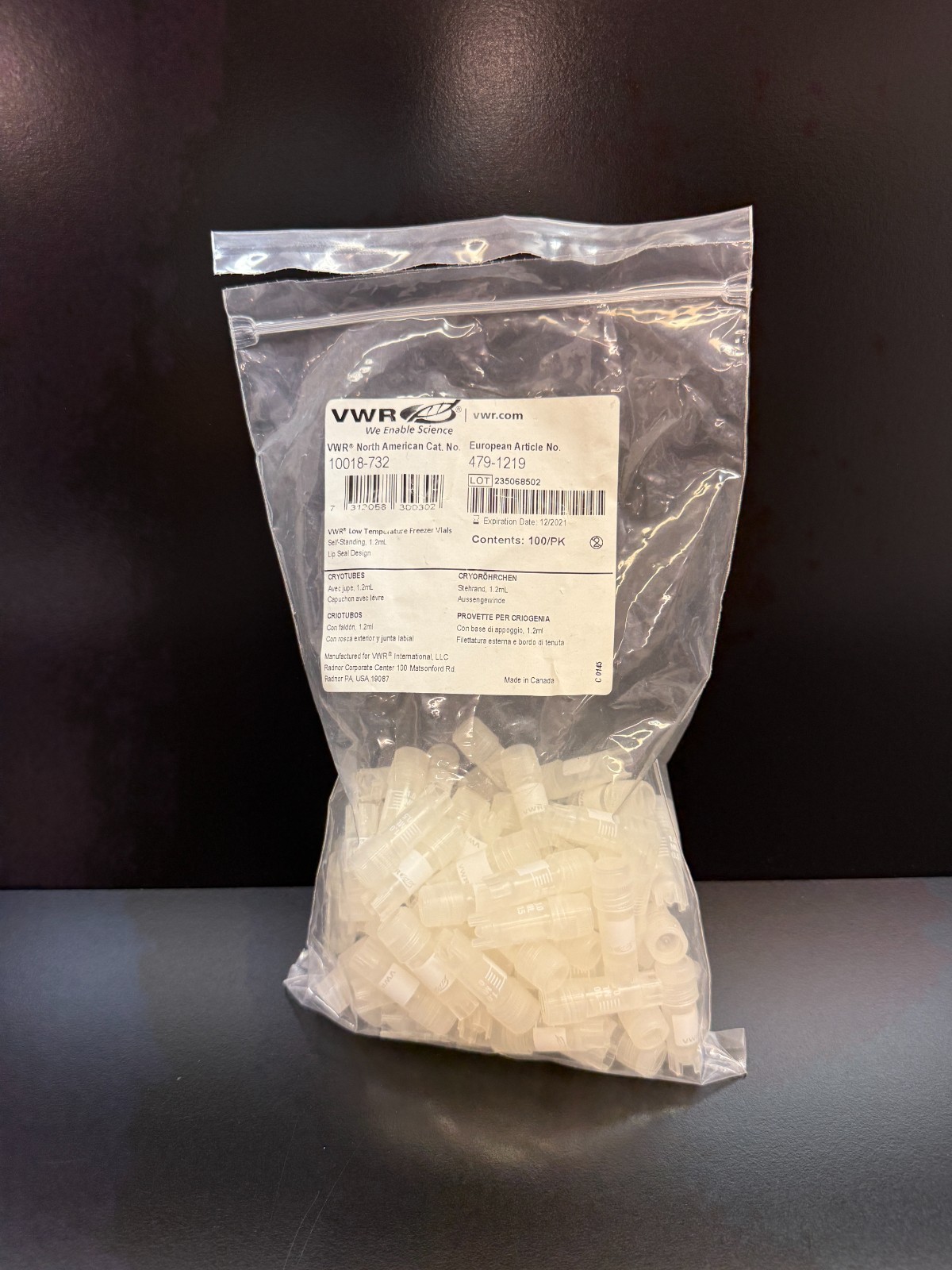 VWR Cat No 10018-732 Low Temperature Freezer Vials Self Standing 1.2mL