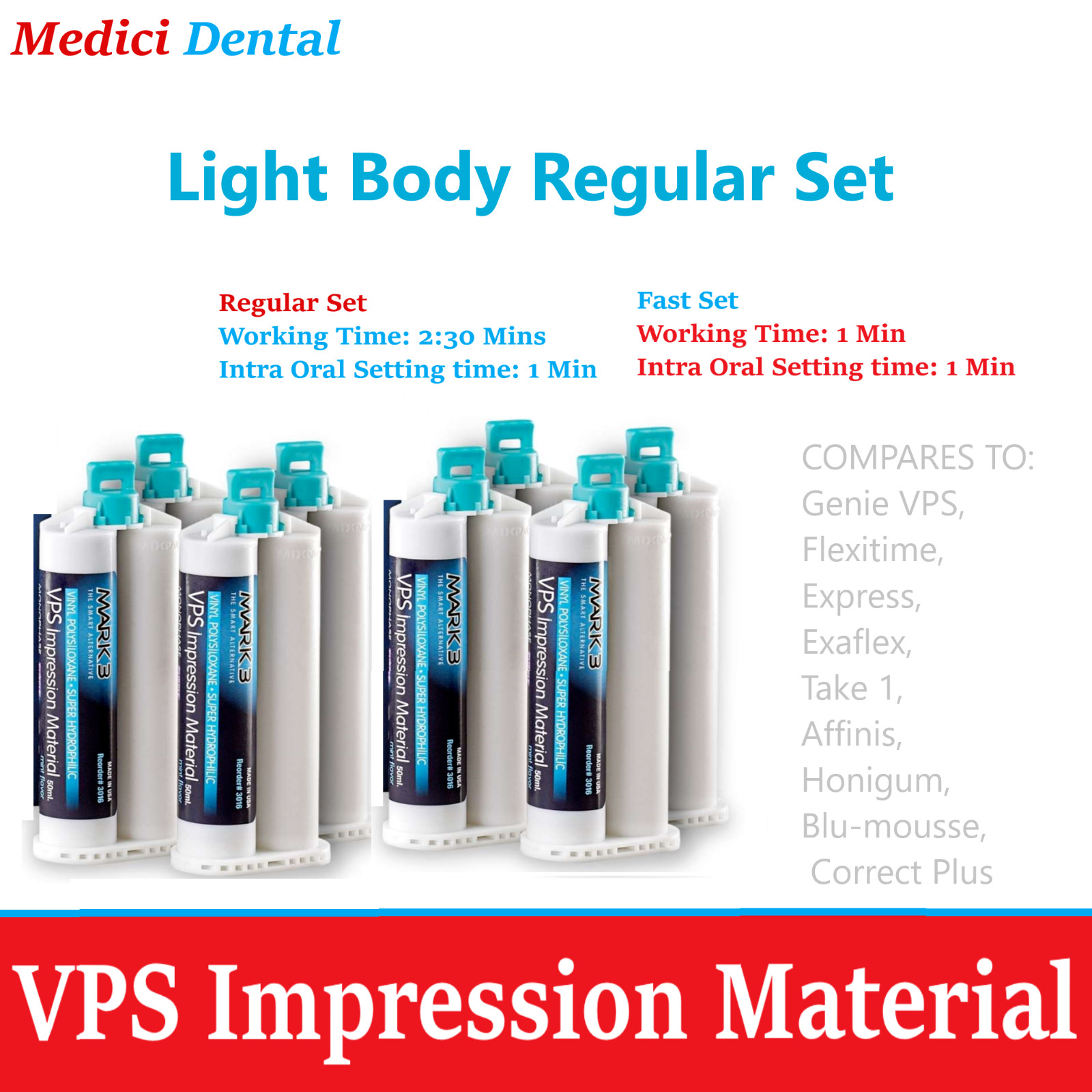 Dental HEAVY BODY REGULAR Set VPS PVS VPS Impression Material 50ML Cartridges