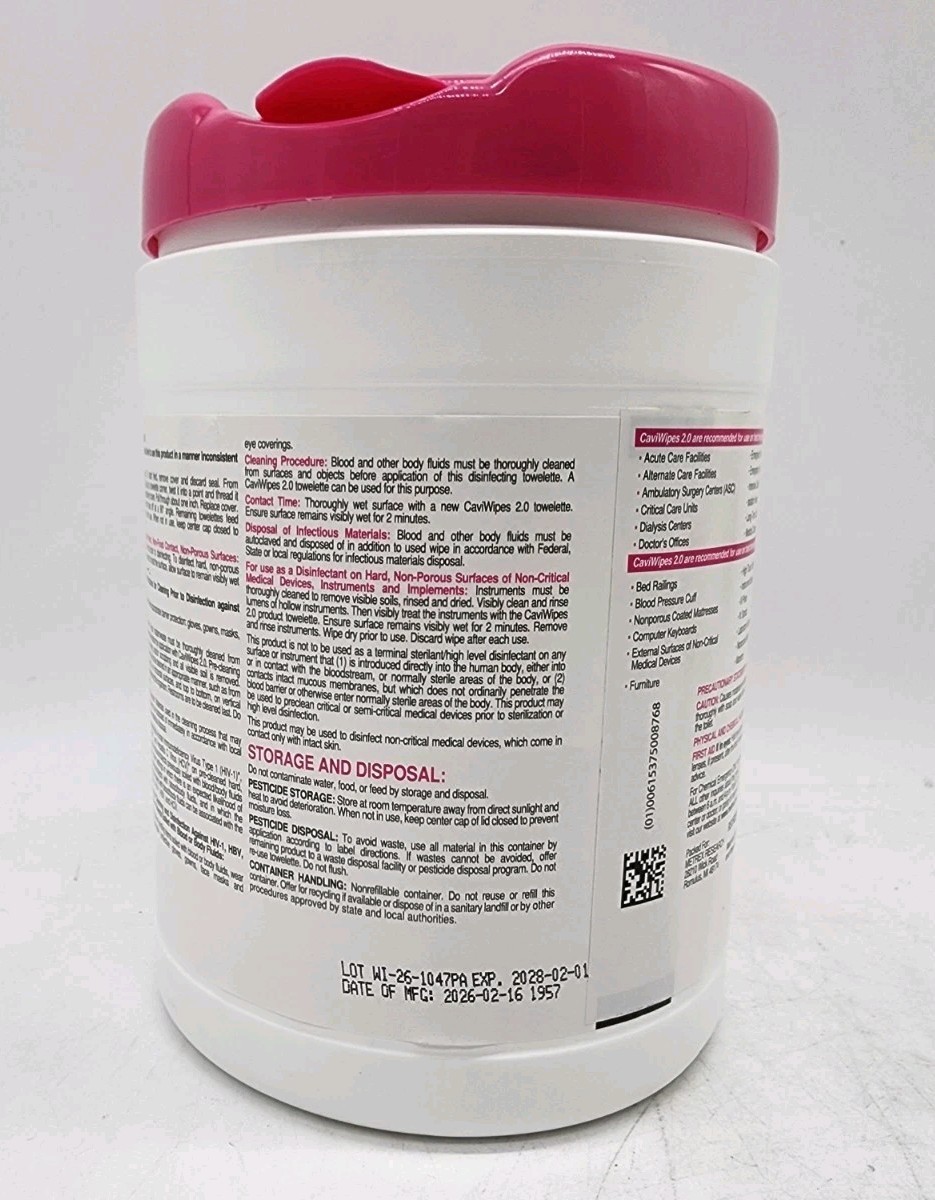 CaviWipes 2.0 Disinfecting Wipes Metrex 160ct Medical Grade Exp 2028